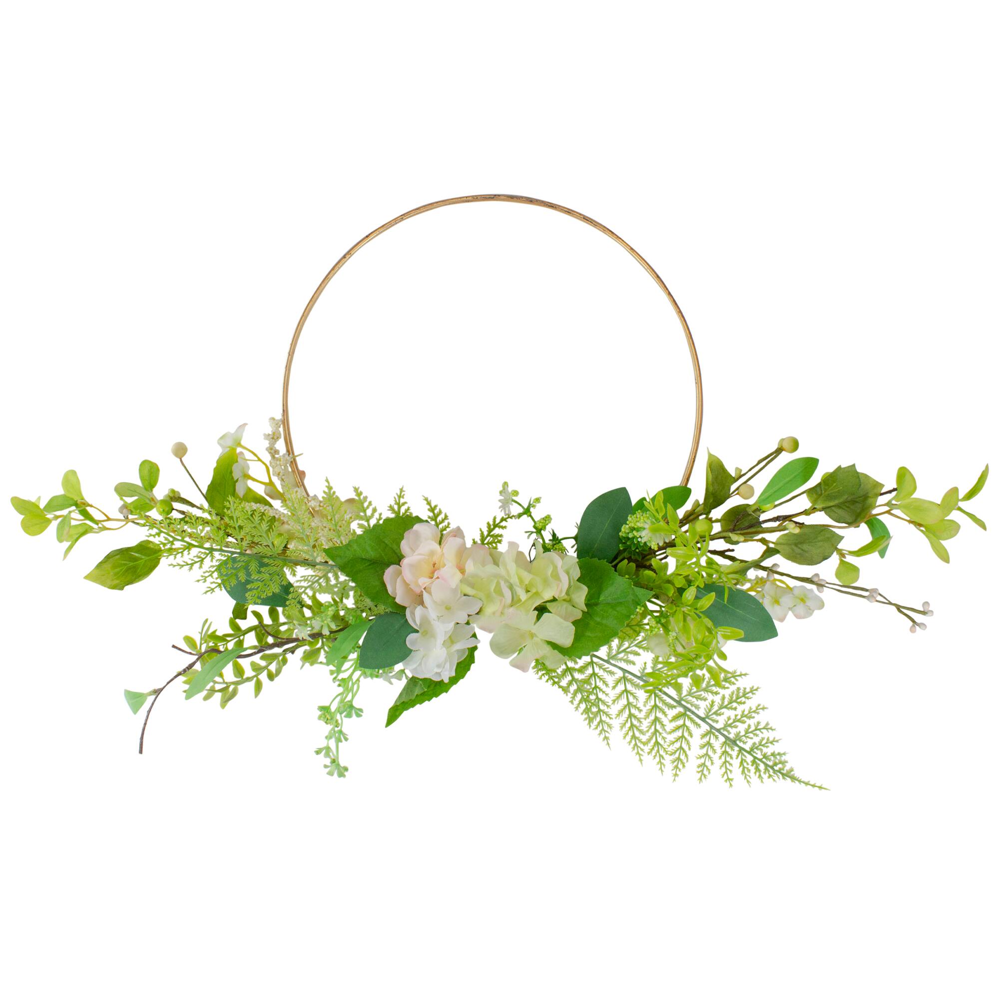 25" Green & Gold Hydrangea & Fern Golden Ring Wreath