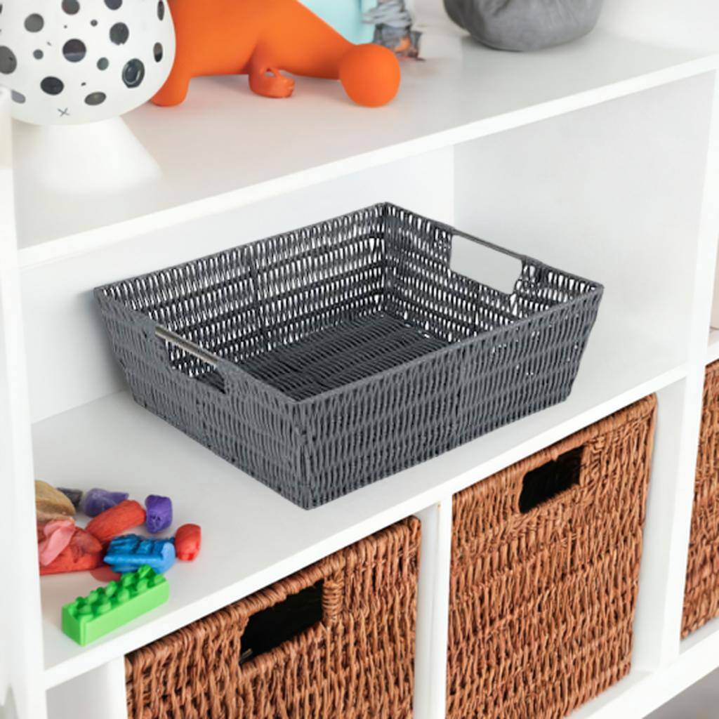 Simplify Charcoal Shelf Storage Rattan Tote Basket
