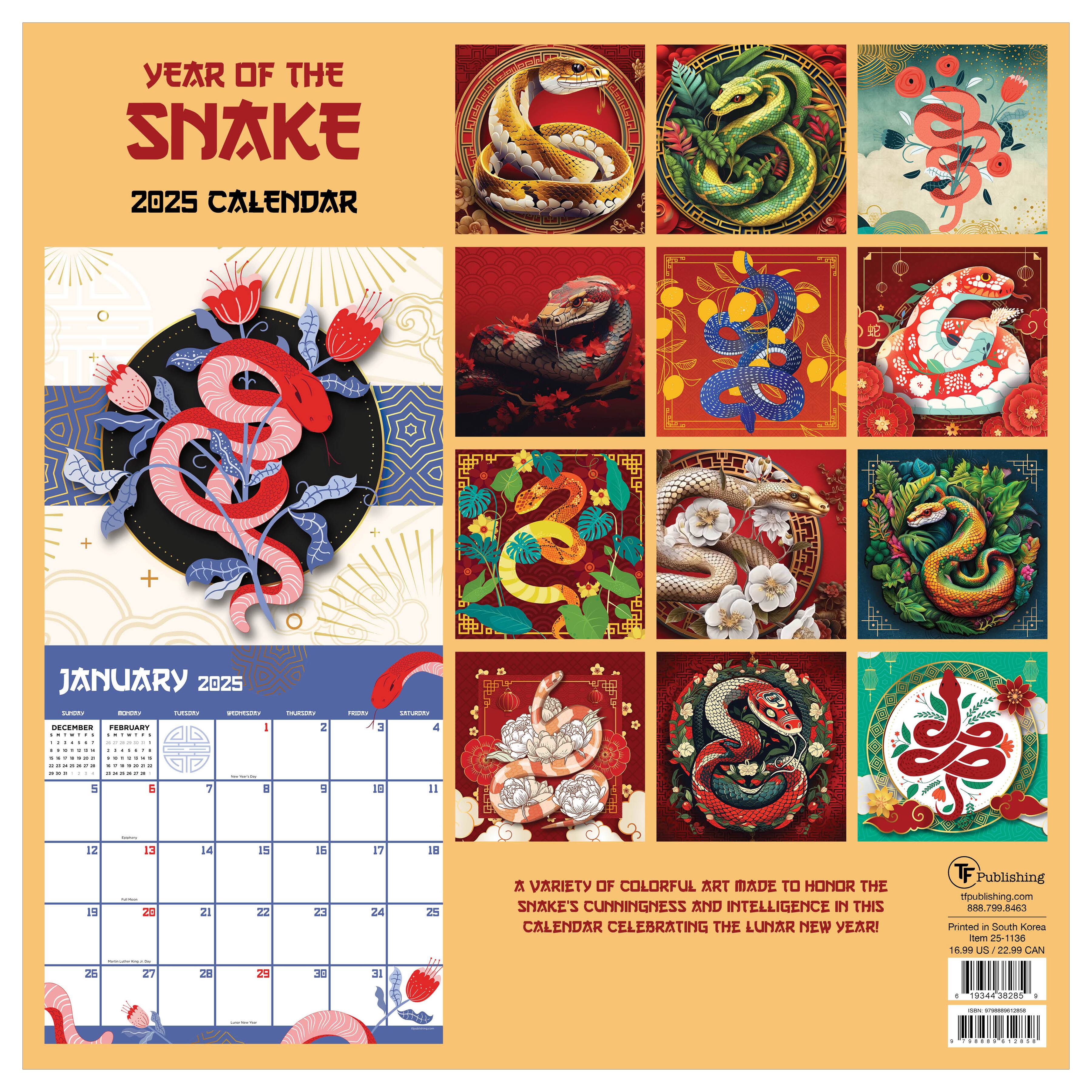TF Publishing 2025 Year of the Snake Wall Calendar