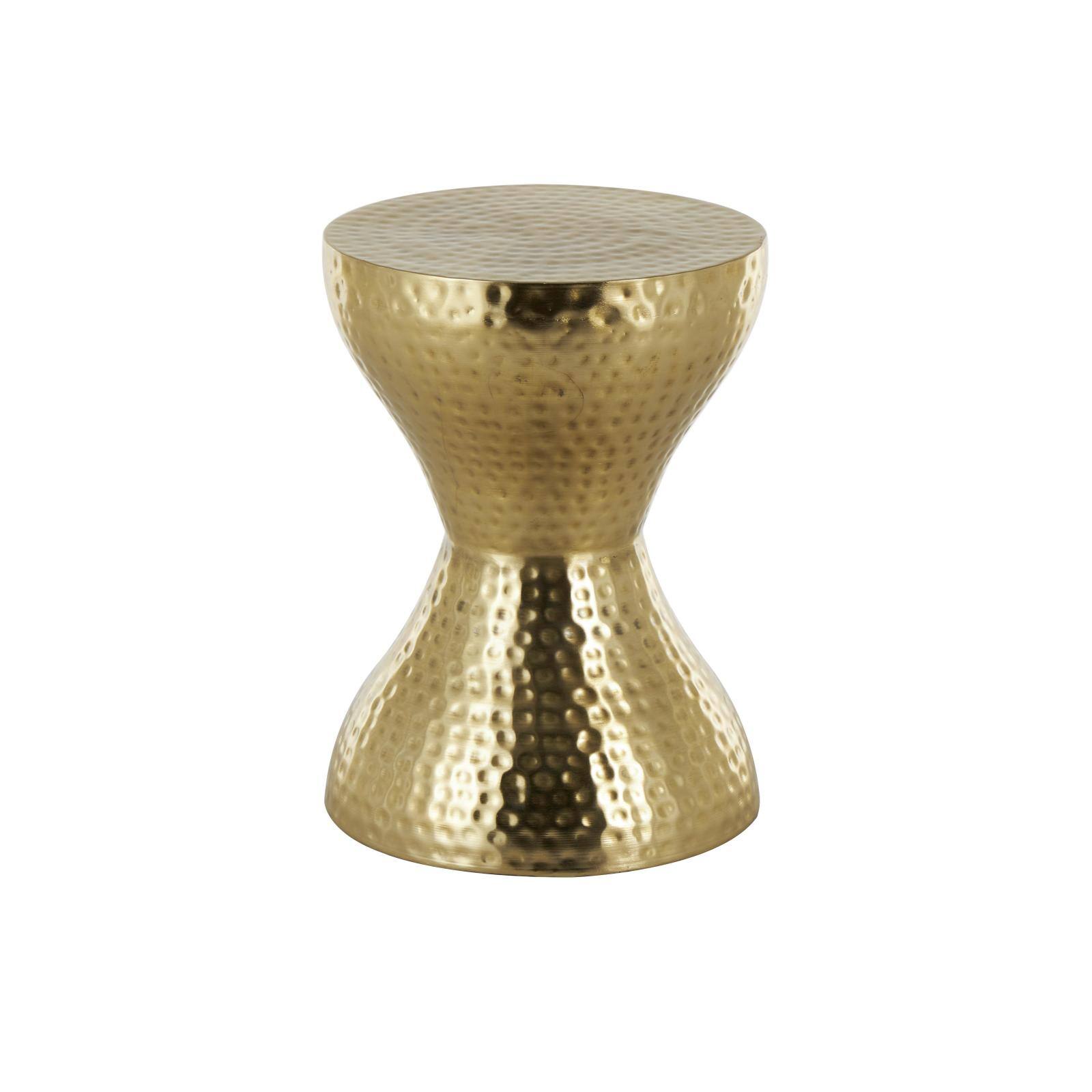 18.5&#x22; Gold Metal Hammered Accent Table with Hourglass Shape
