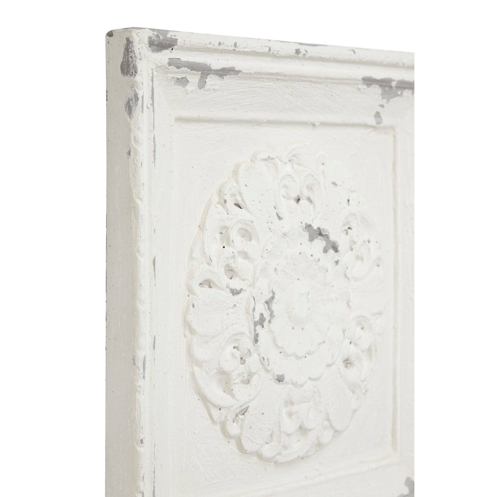 Set of 4 White Fiberglass Vintage Floral Wall Decor, 19&#x22; x 19&#x22;