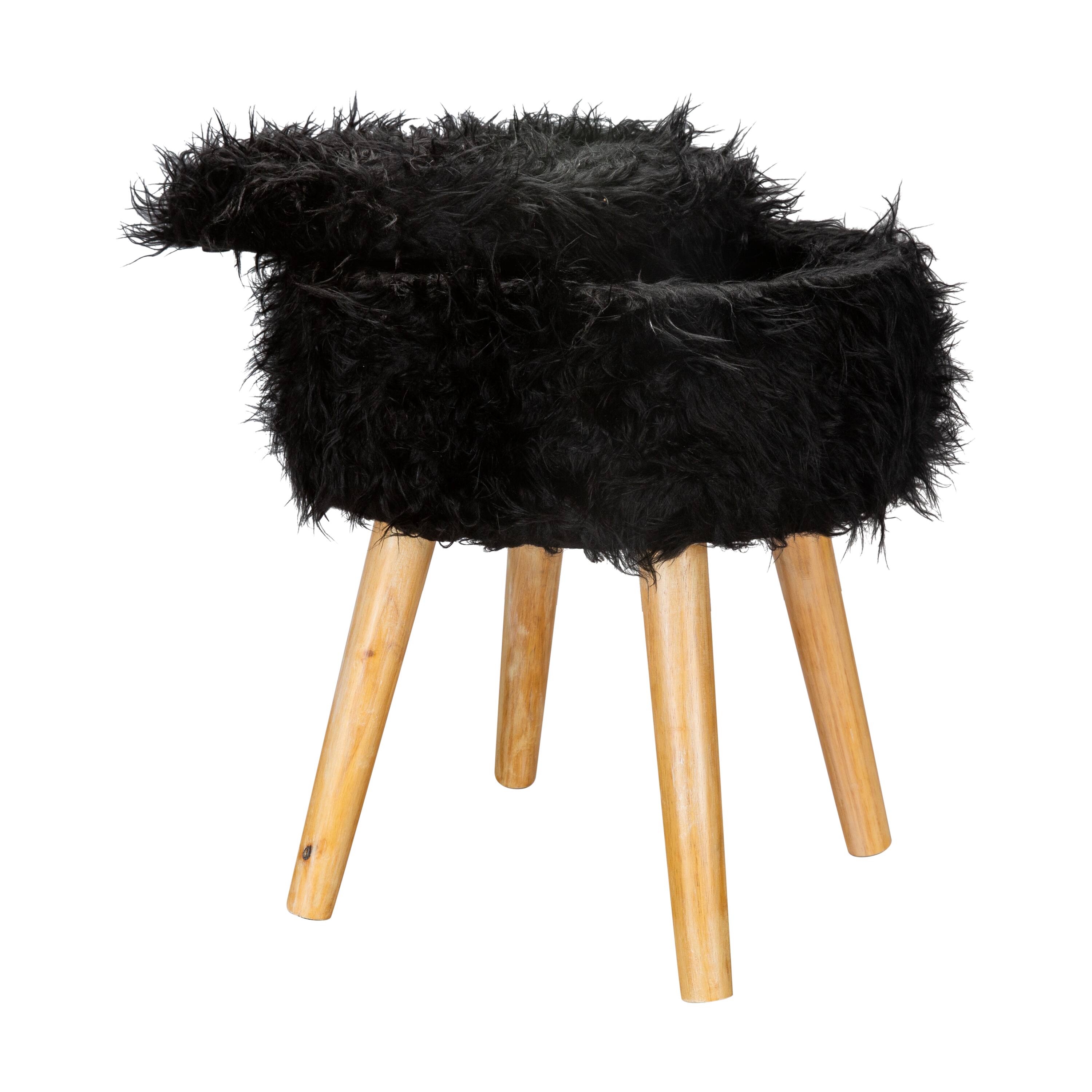 Organize It All Black Faux Fur Storage Ottoman