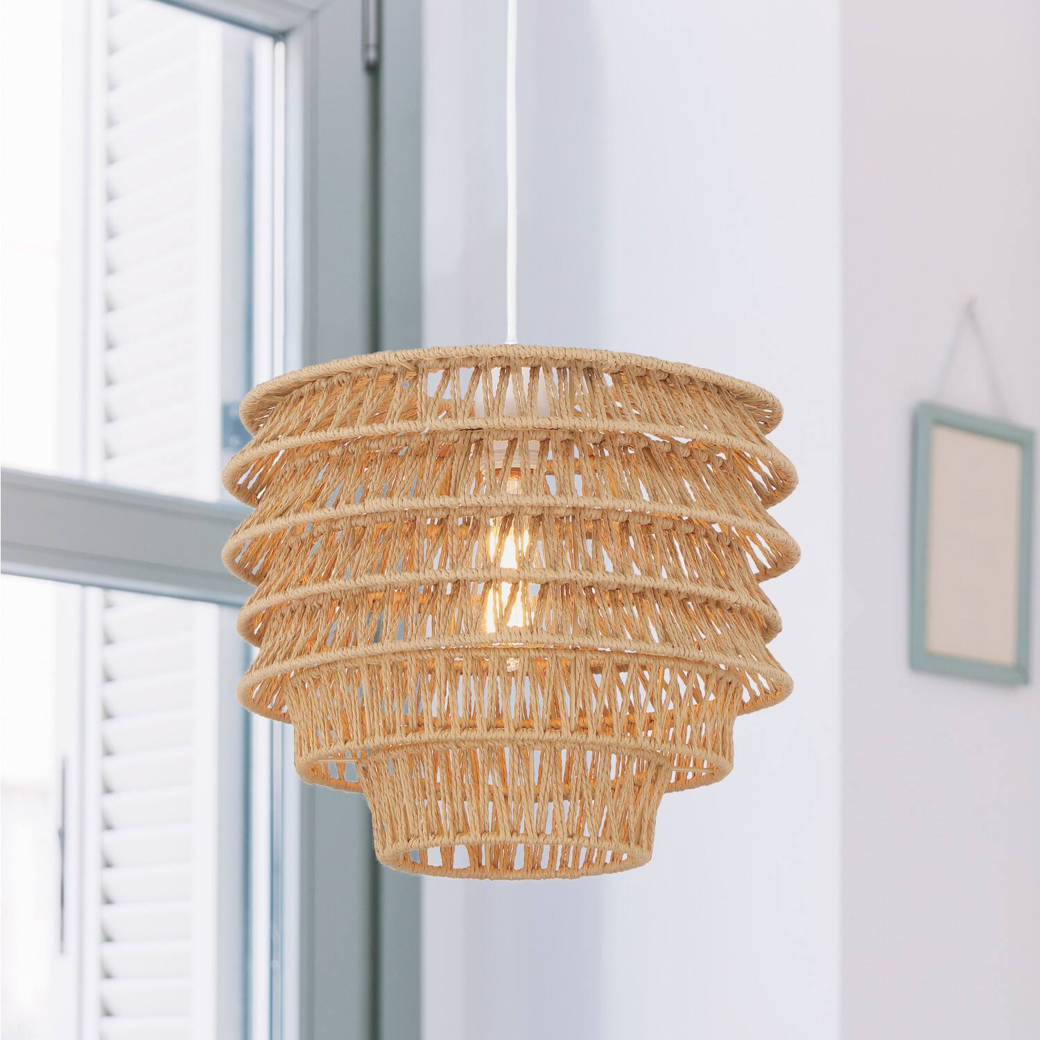 Hello Honey® 15.25" Natural Boho Handwoven Paper Rope & Metal Ceiling Pendant Lamp