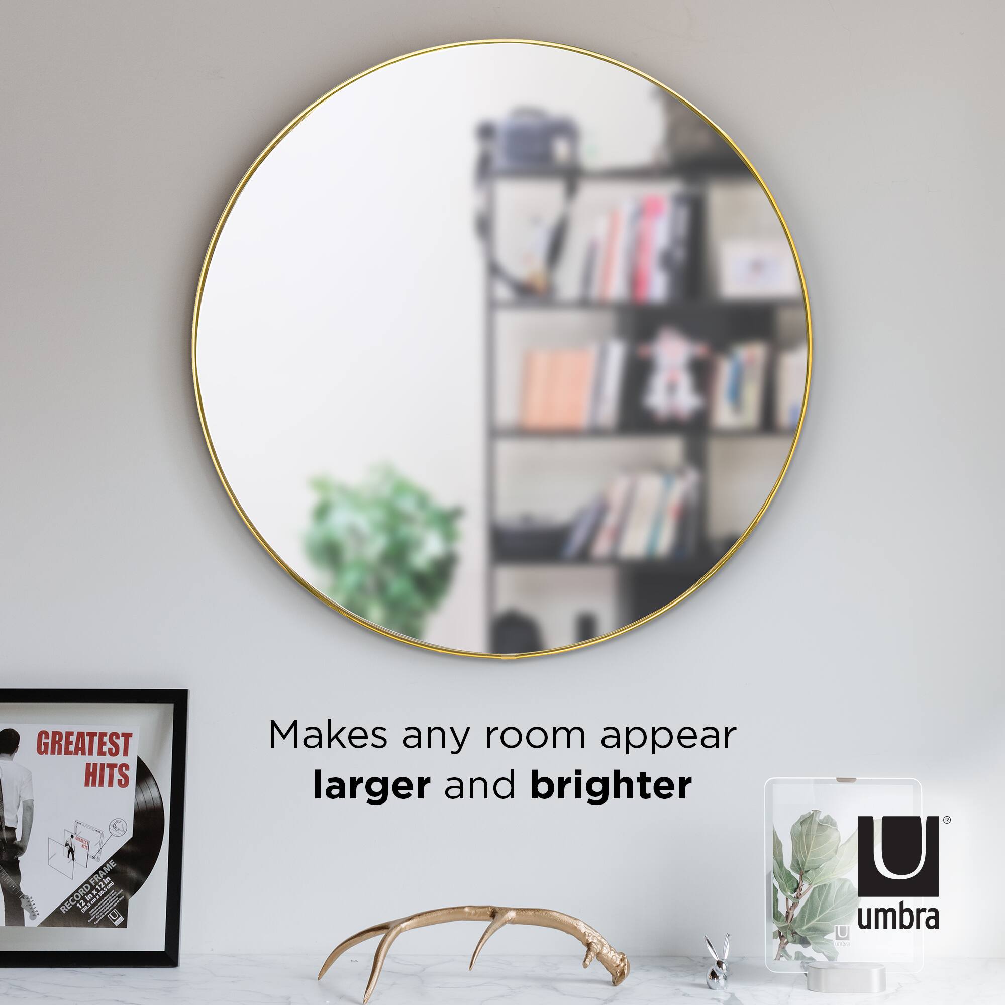 Umbra 34&#x22; Brass Hubba Round Wall Mirror