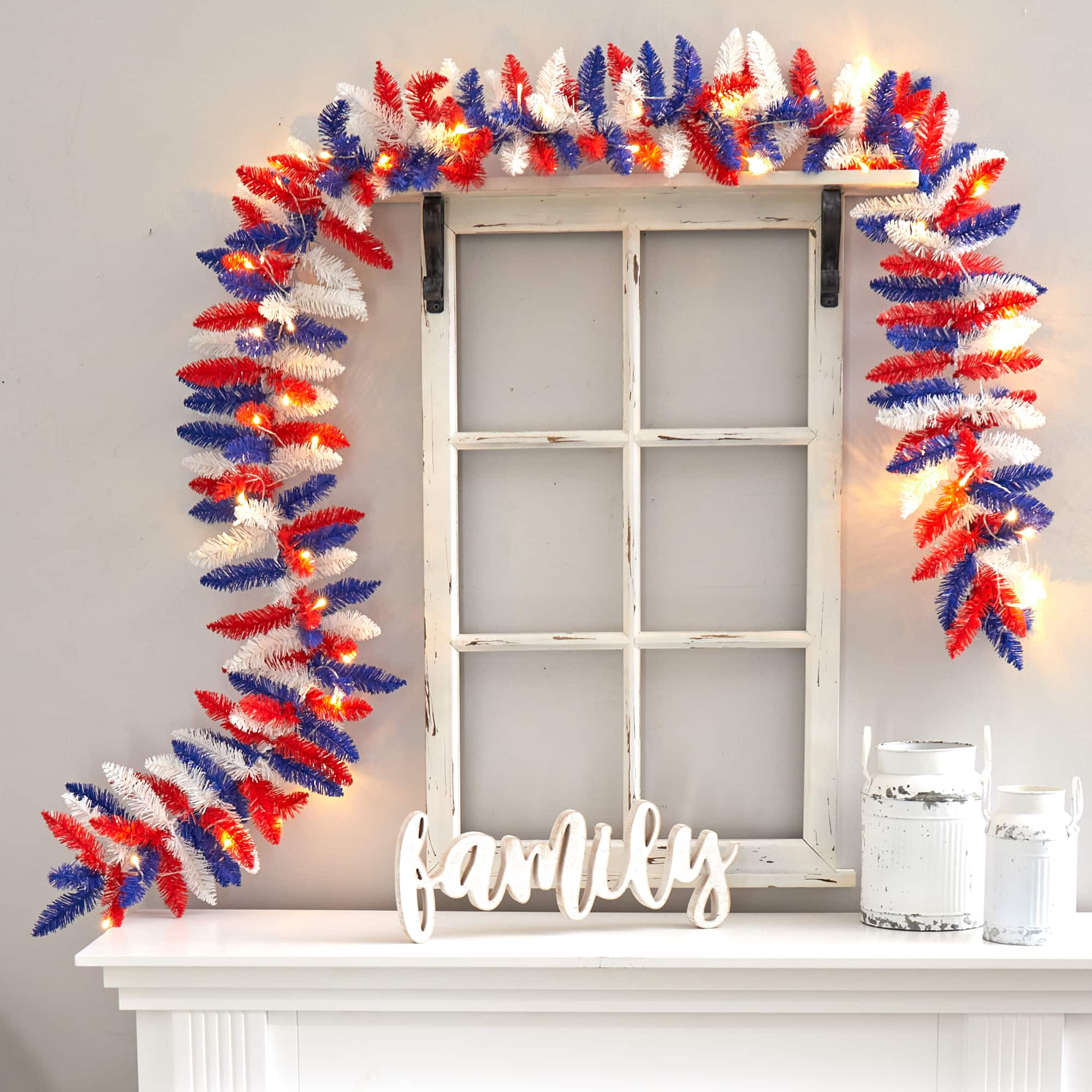 9ft. Warm LED Light Patriotic Garland