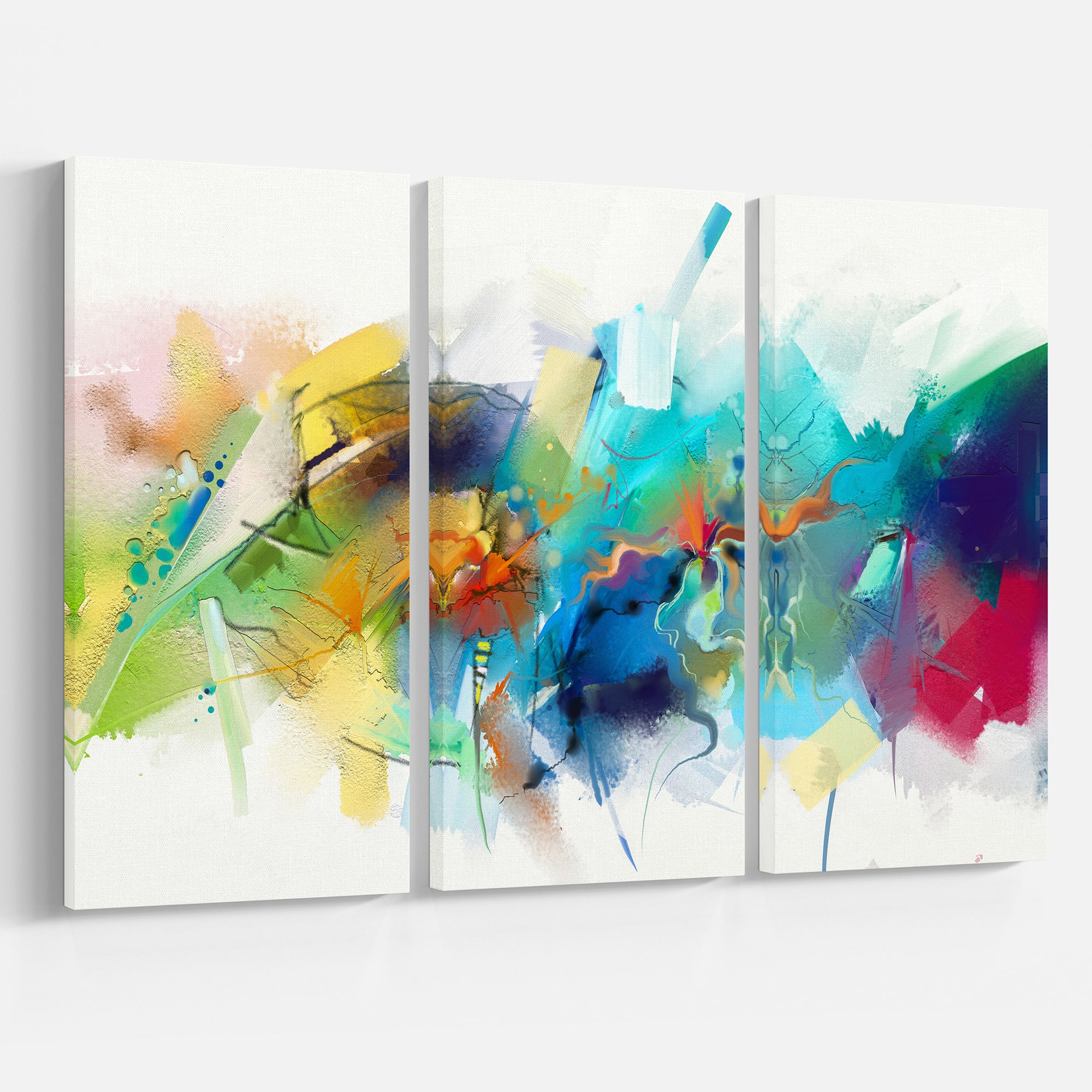 Designart - Brush Stroke Colorful Oil Painting - Contemporary Painting Print on Wrapped Canvas set