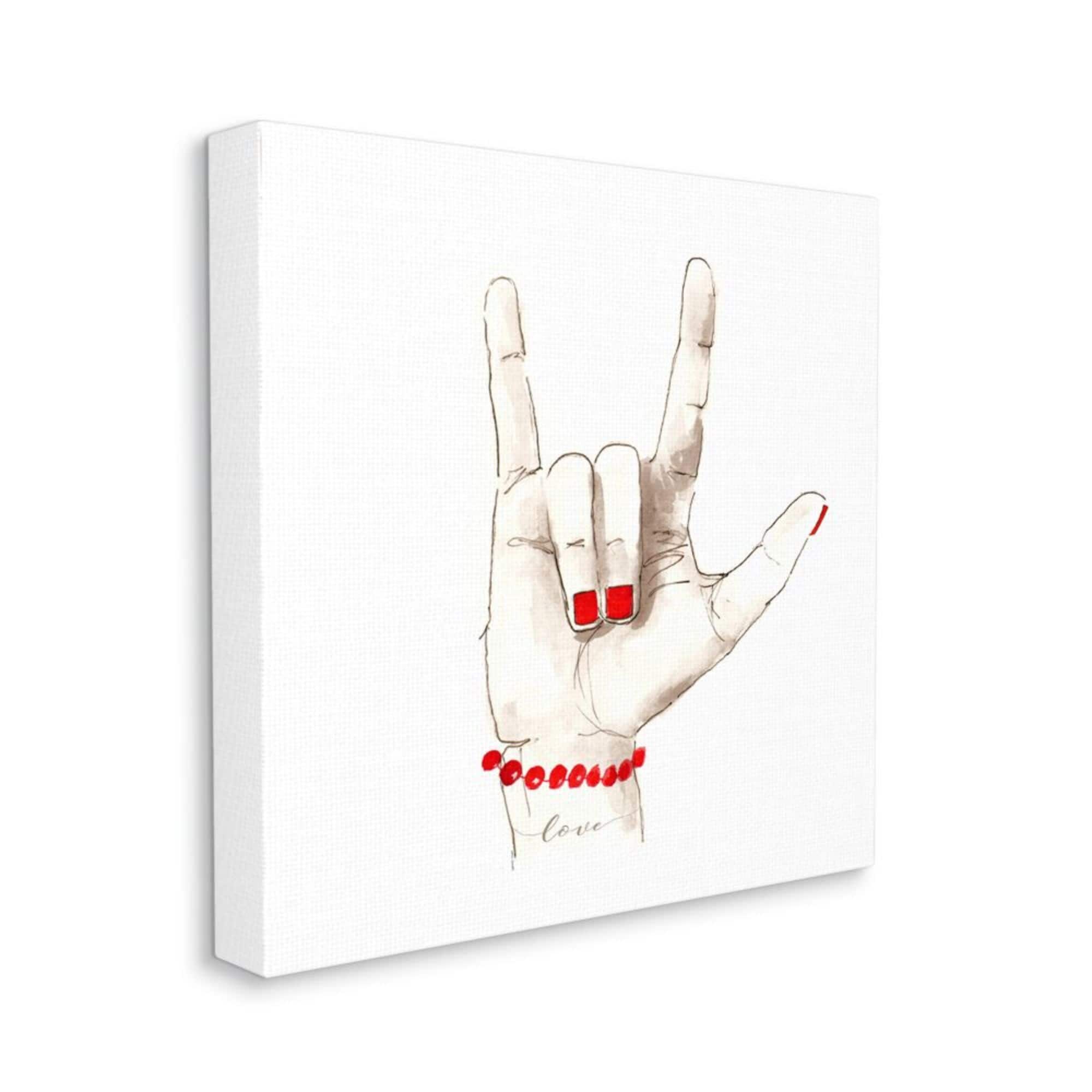Stupell Industries I Love You Sign Language Gesture Red Accents Canvas Wall Art 
