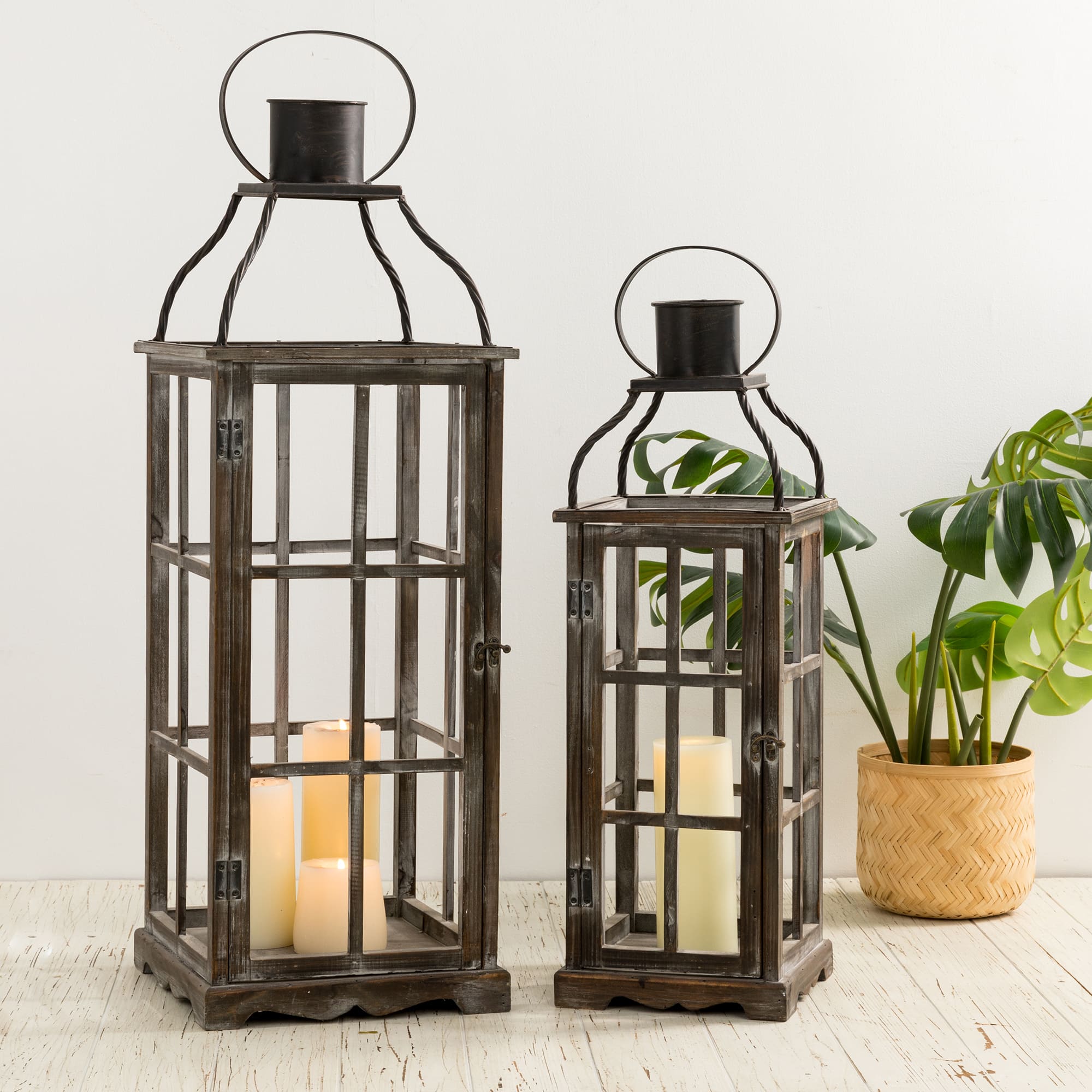 Shop for the Glitzhome® Oversized Wood & Metal Lantern Set at Michaels