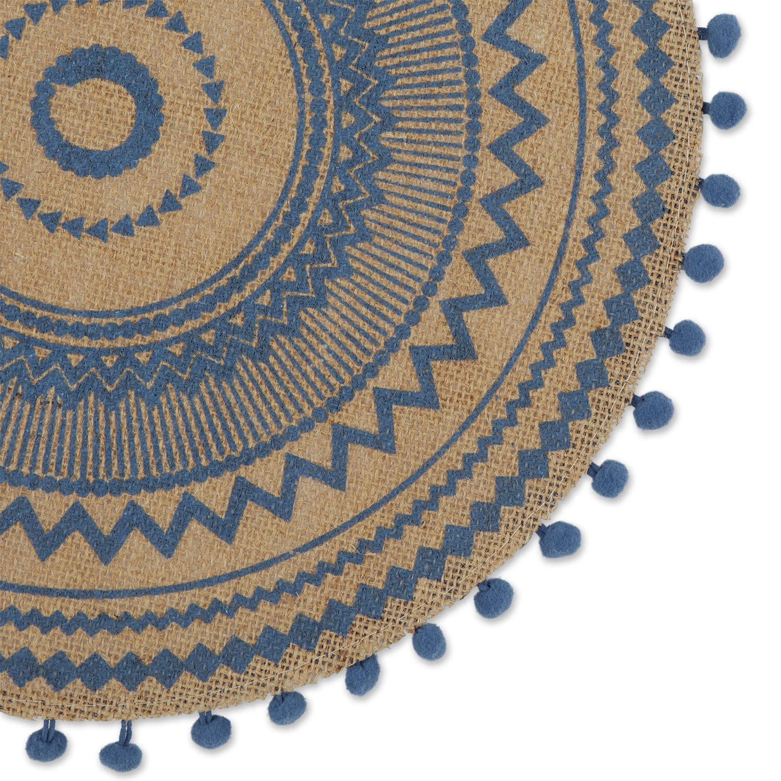French Blue Aztec Print On Natural Round Jute Placemat (Set of 6)