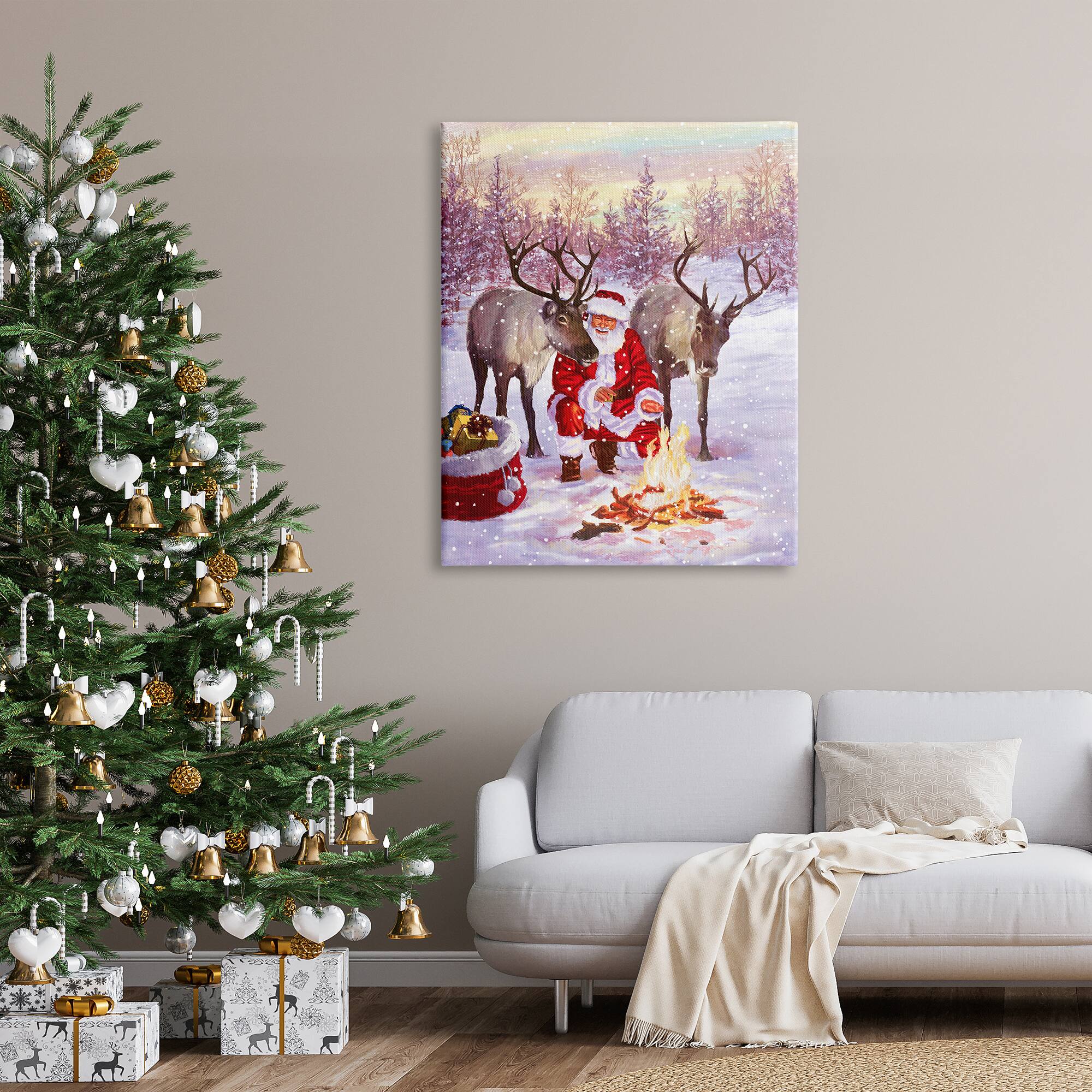 Stupell Industries Santa & Reindeer Bonfire Scene Canvas Wall Art