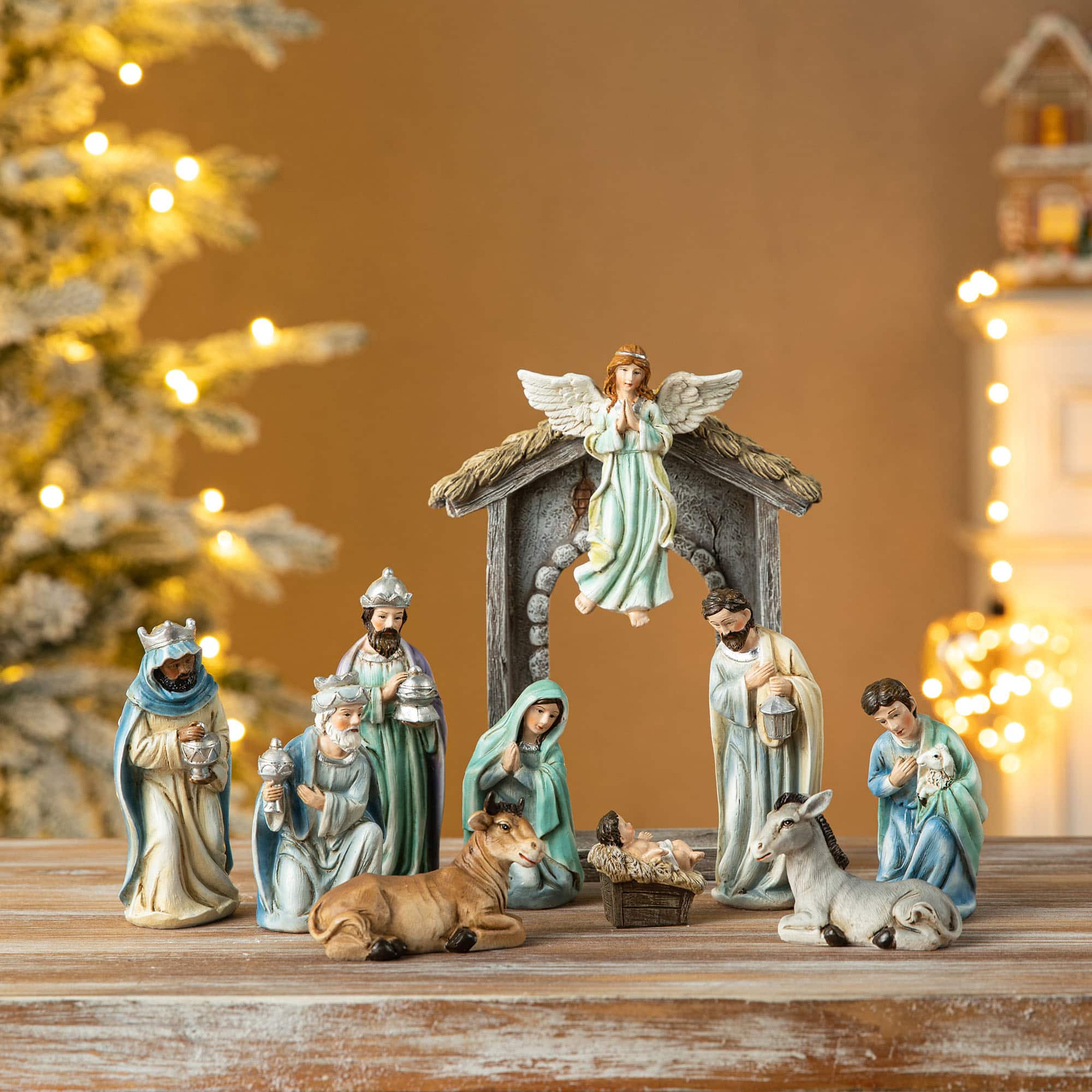 Glitzhome® Deluxe Blue Nativity Figurine Set