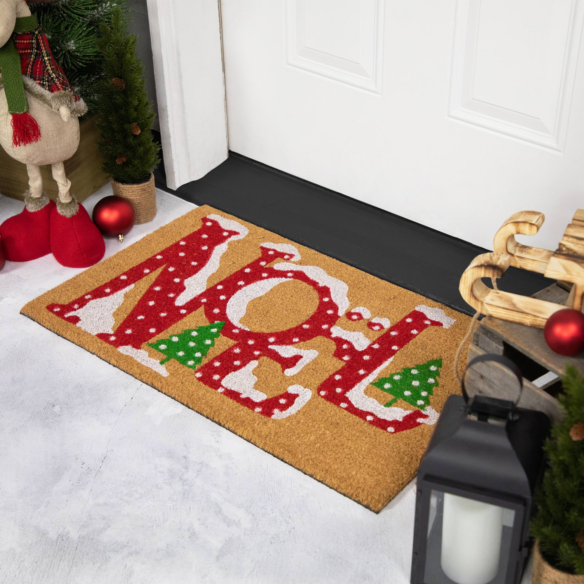Brown and Red "Noel" Natural Coir Outdoor Christmas Doormat 18" x 30"