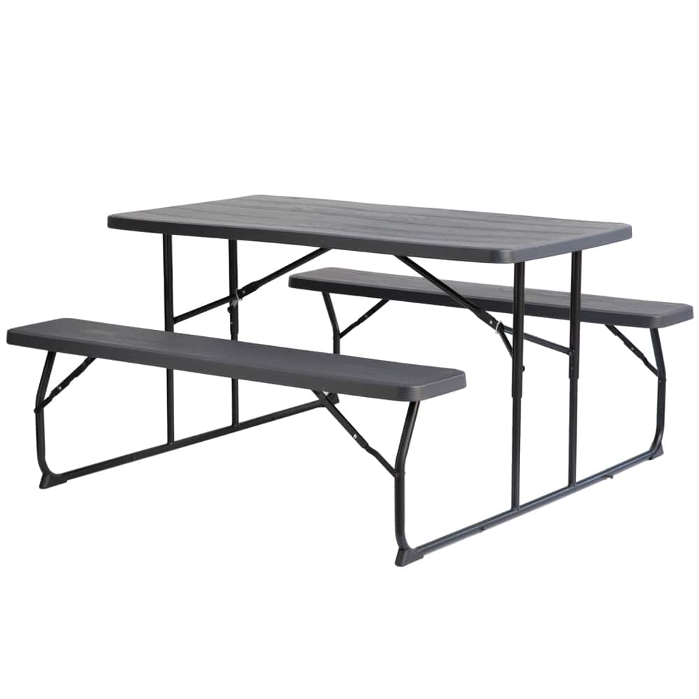 Gardenised Gray Woodgrain Outdoor Foldable Picnic Table