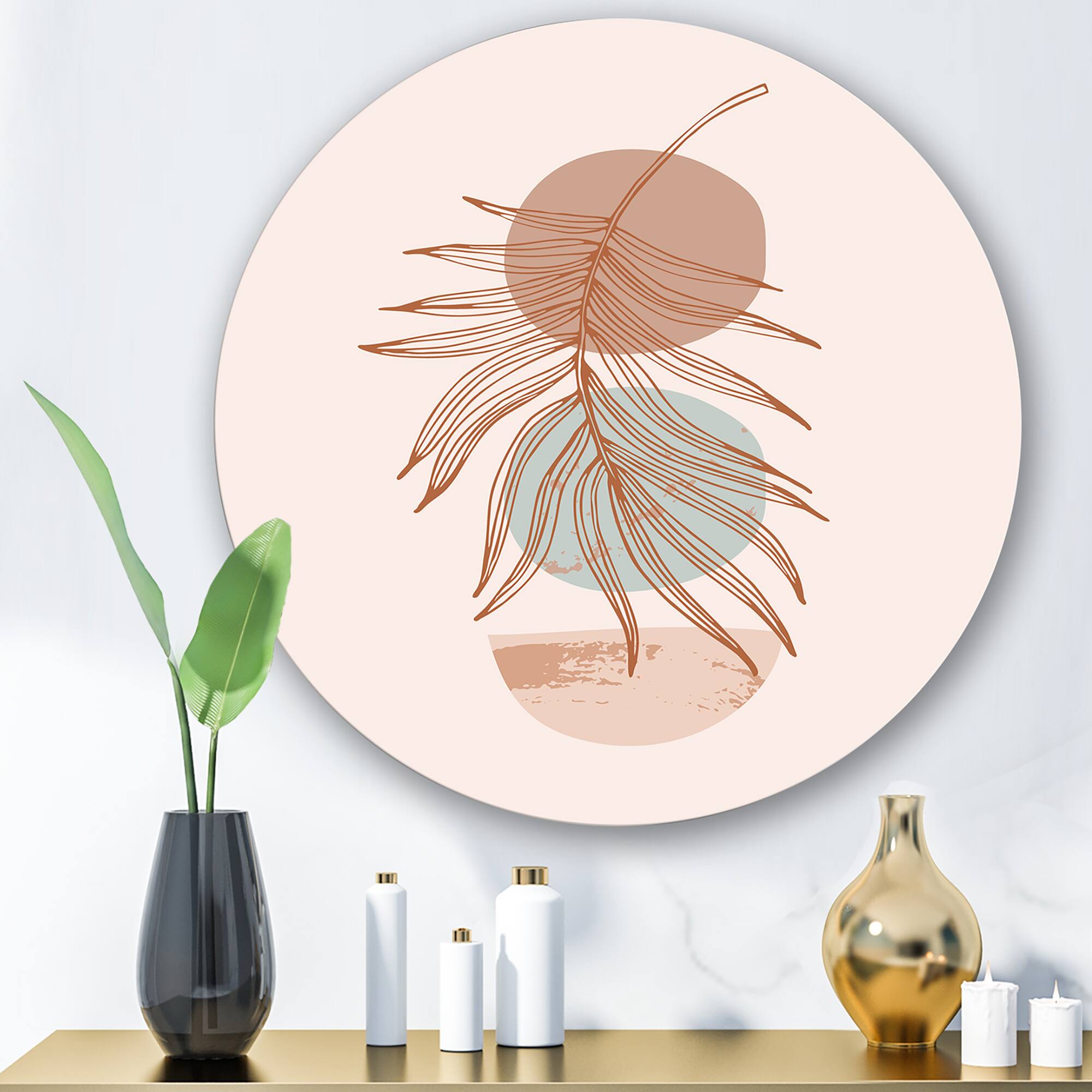 Designart - Moon &#x26; Sun Shapes In Retro Terracotta Tones II - Modern Metal Circle Wall Art