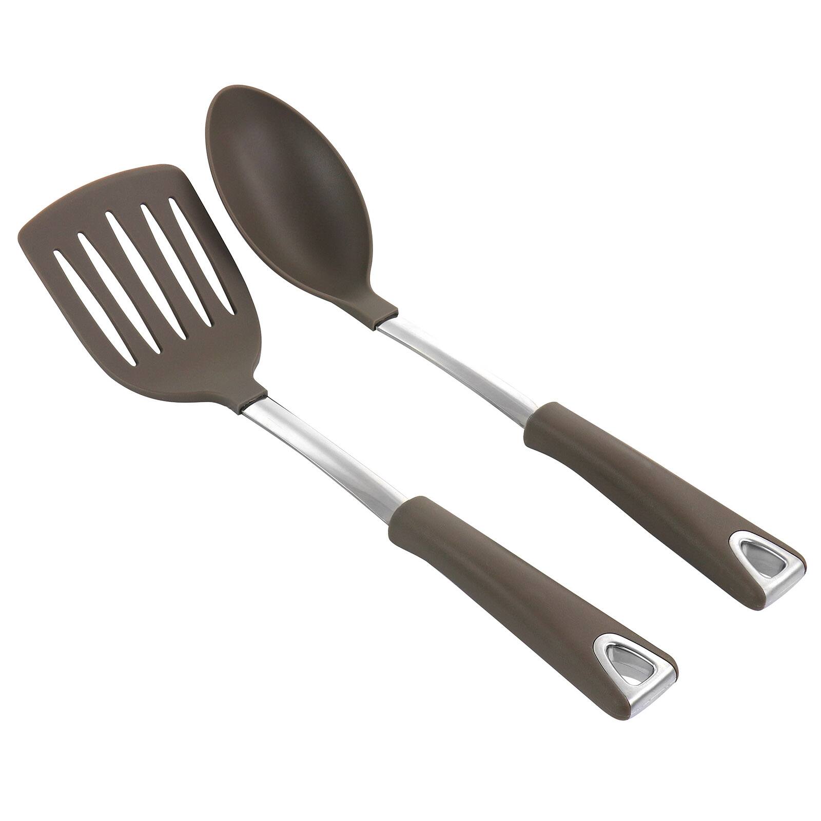 Martha Stewart 2-Piece Taupe Nylon Slotted Turner and Spoon Kitchen Utensil Set