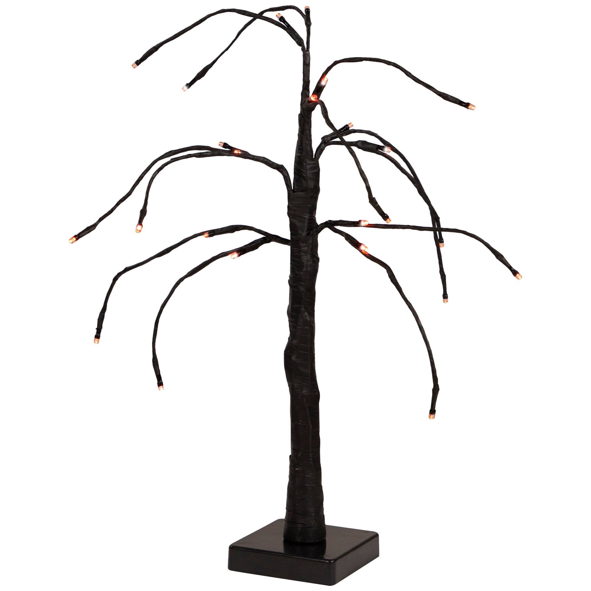24" LED Lighted Black Weeping Halloween Twig Tree, Orange Lights
