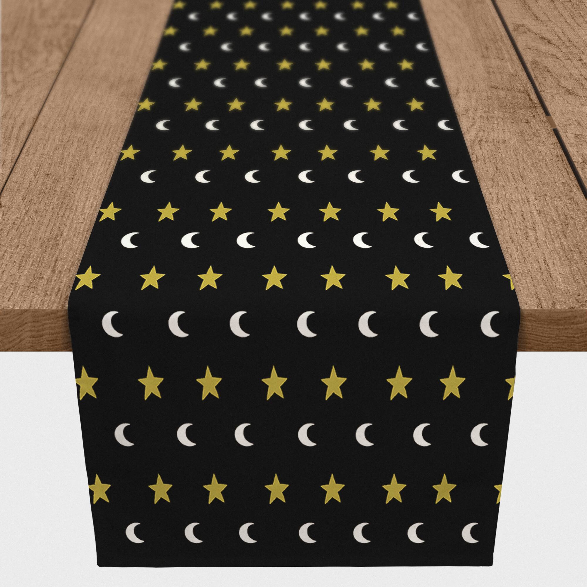 Black, Gold & White Moon & Stars Outdoor Table Runner
