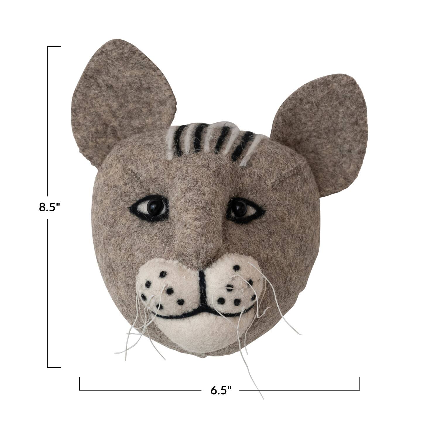 Gray 8.5&#x22; Handmade Wool Felt Cat Head Wall Hanging