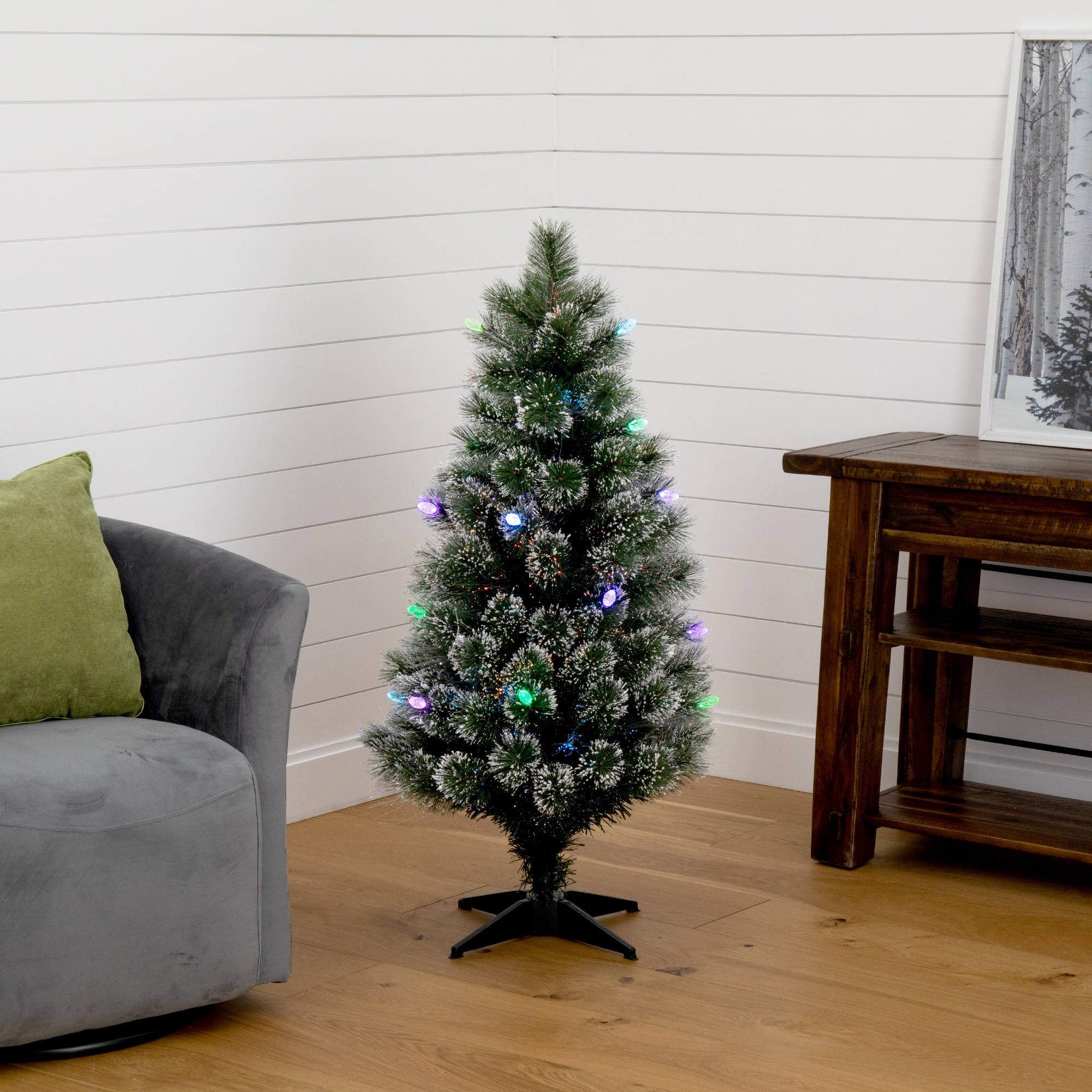 4ft. Fiber Optic Multicolor LED Lights Snowy Pine Artificial Christmas Tree