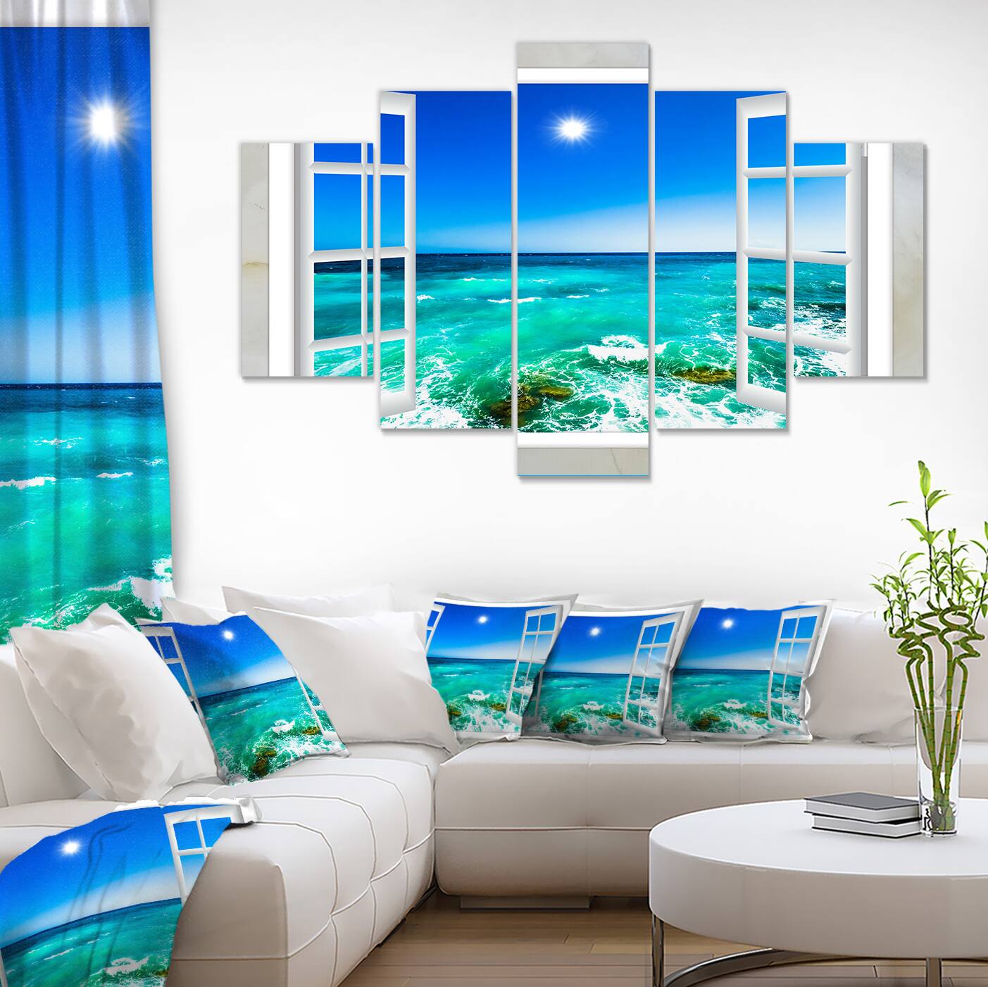 Designart - Open Window to Wavy Ocean - Extra Large Seashore Canvas Art