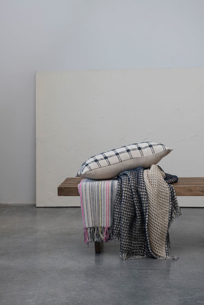 Hello Honey&#xAE; Natural &#x26; Navy 2-Sided Waffle Weave Throw Blanket