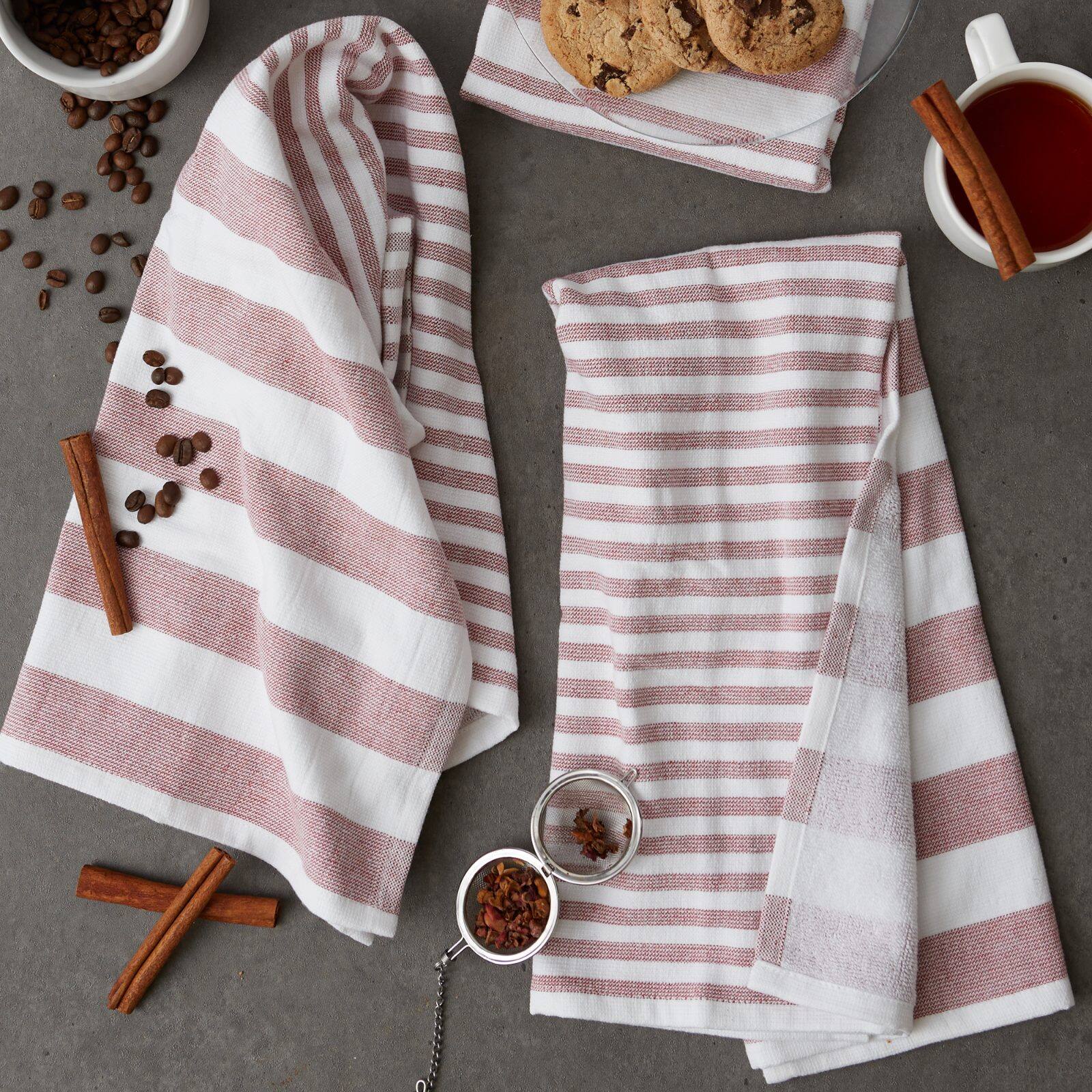 DII® Barn Red Nautical Stripe Terry Dishtowels, 3ct.