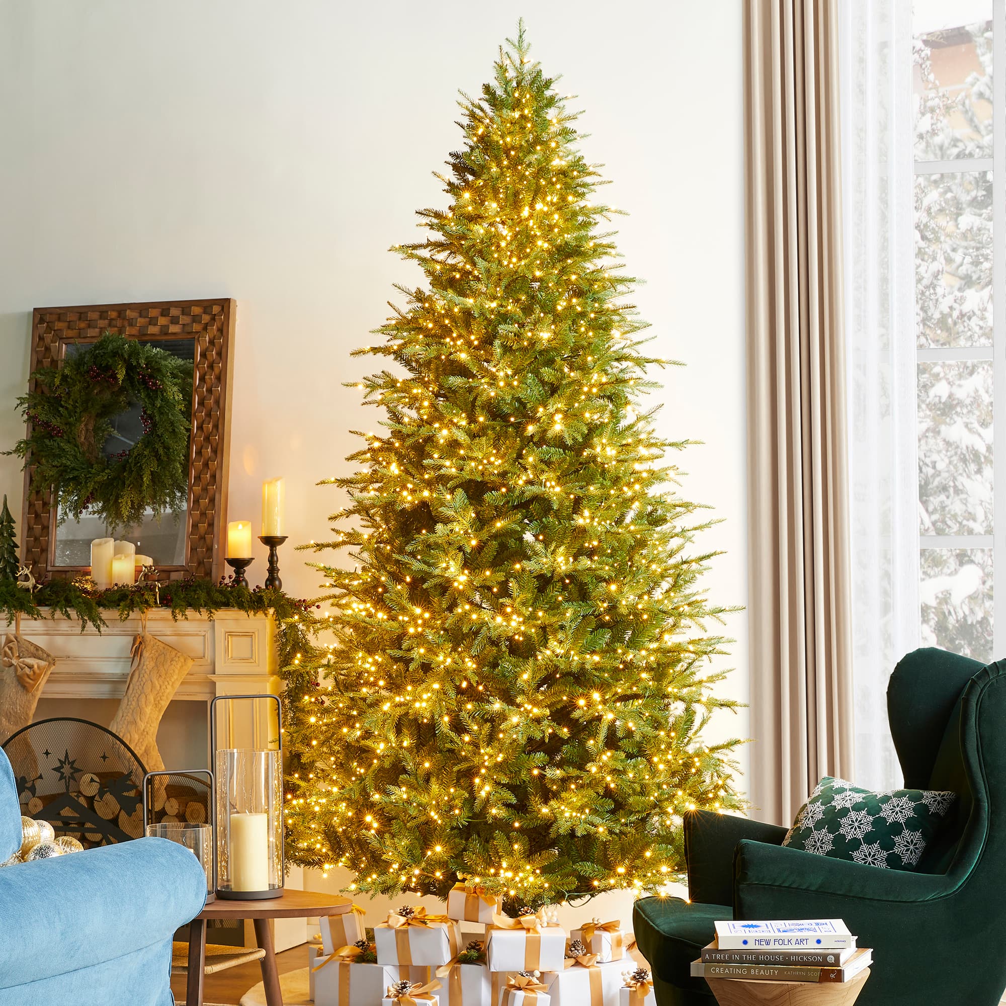 Glitzhome&#xAE; 9ft Pre-Lit Full Fir Artificial Christmas Tree, Multicolor LED Lights