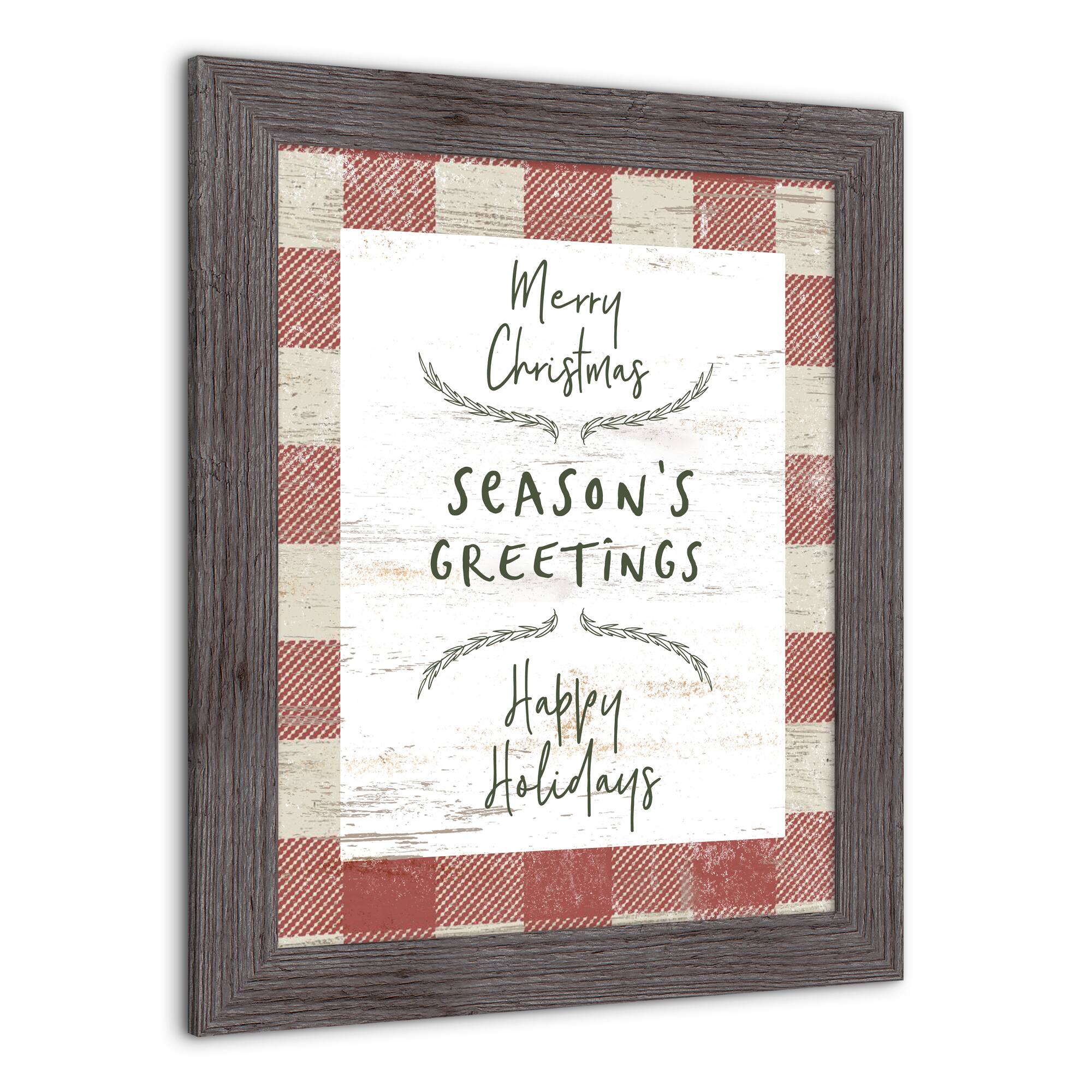 Red Buffalo Check Holiday Phrases Print in Western Gray Frame