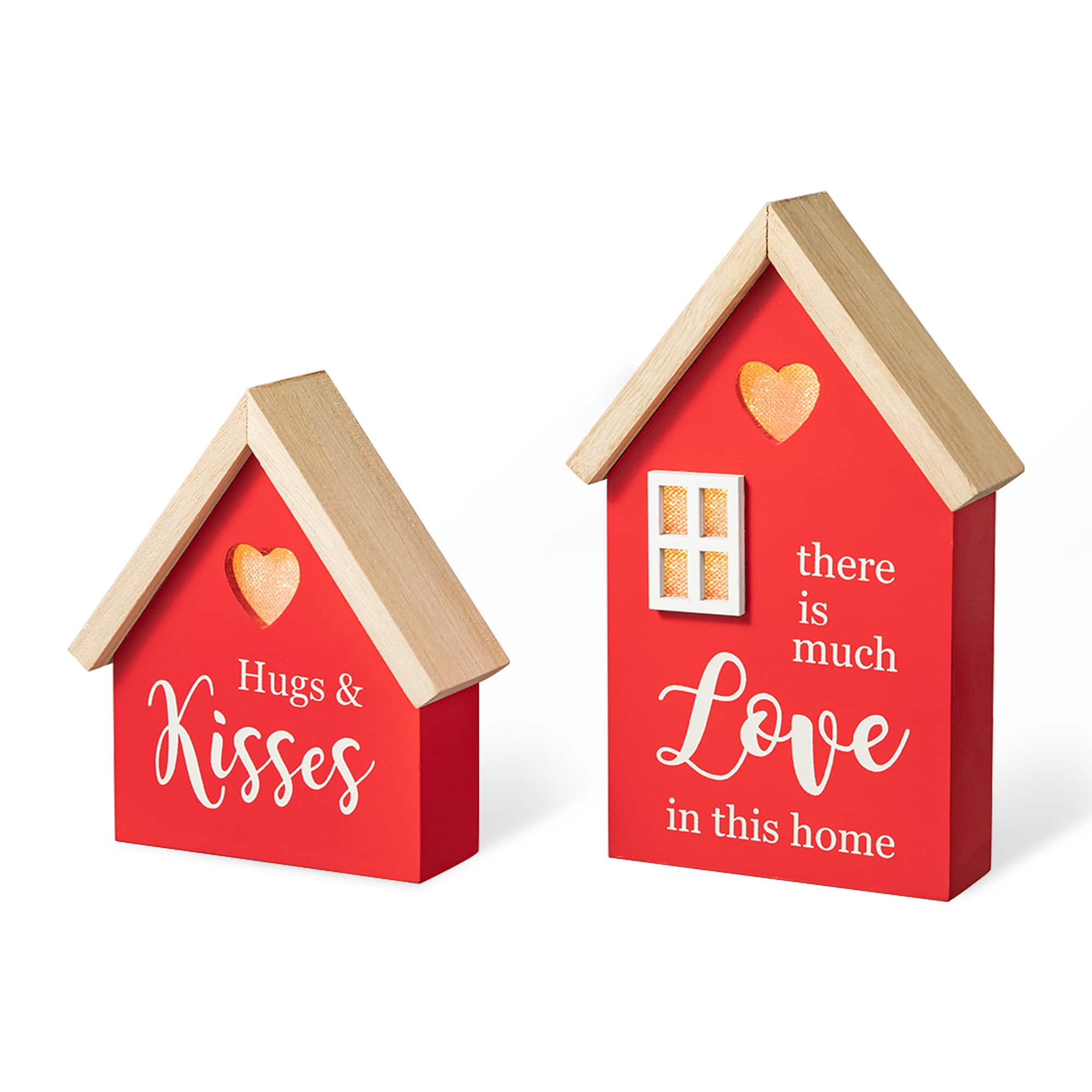 Glitzhome&#xAE; Lighted Valentine&#x27;s Wooden House Table D&#xE9;cor Set