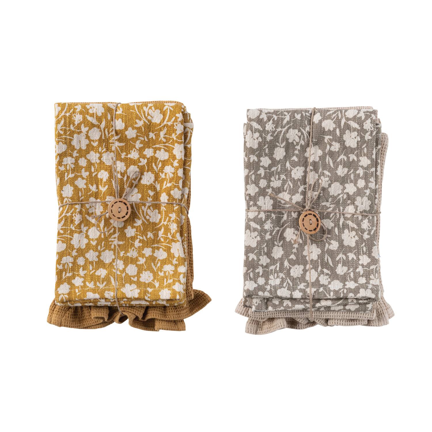 Hello Honey&#xAE; Yellow &#x26; Gray Flower Print &#x26; Jute Rope Cotton Decorative Tea Towels Set