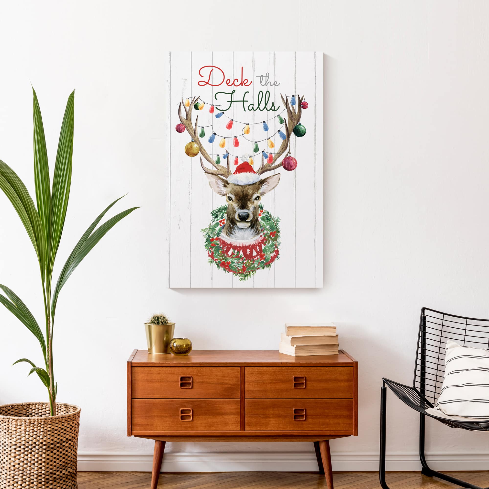 Deck the Halls Reindeer Canvas Wall Art