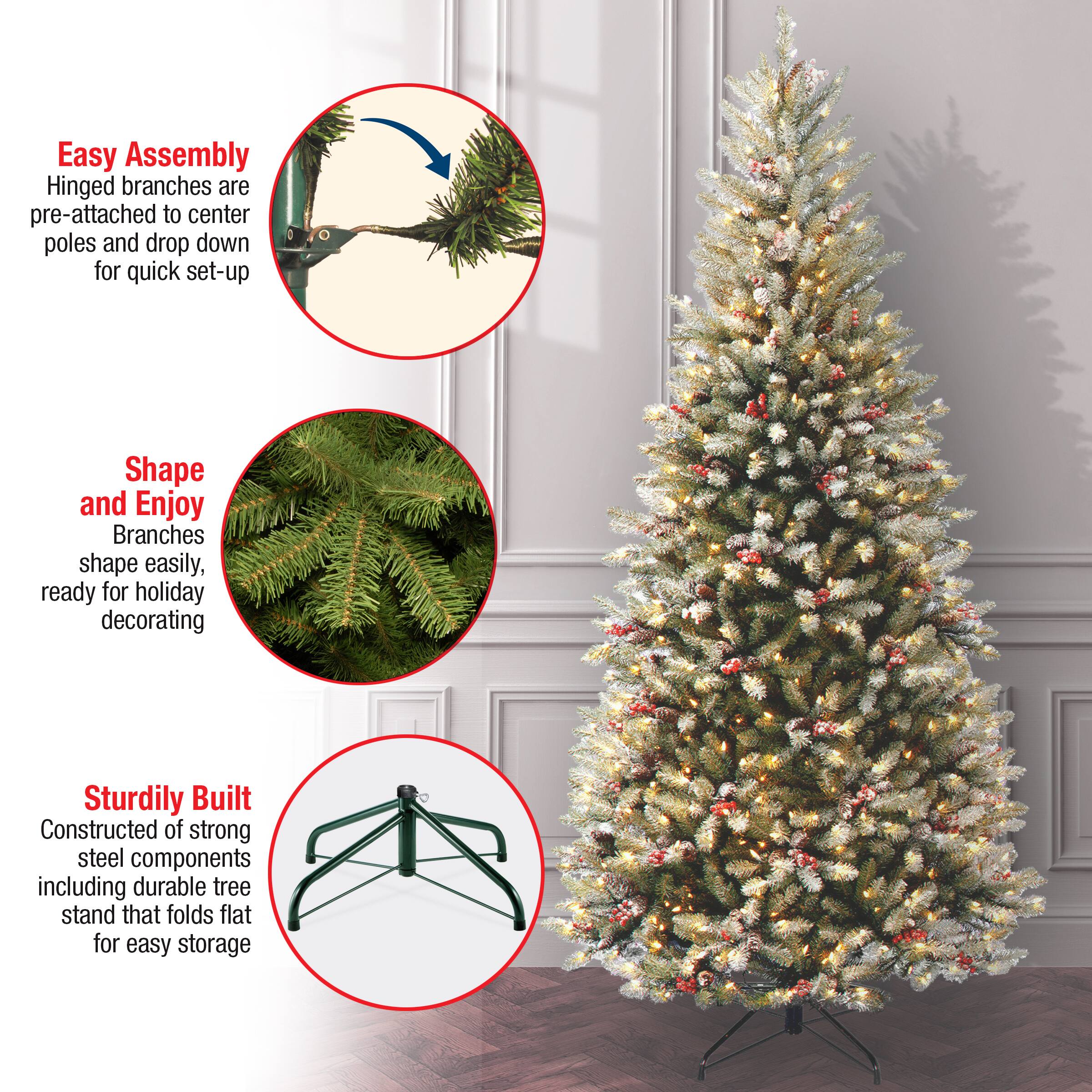 7.5 ft. Pre-Lit Flocked Dunhill® Fir Slim Artificial Christmas Tree, Clear Lights