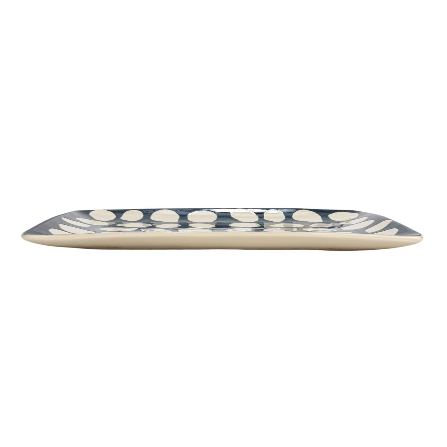 Hello Honey® 18" Blue & White Wax Relief Dots Stoneware Platter