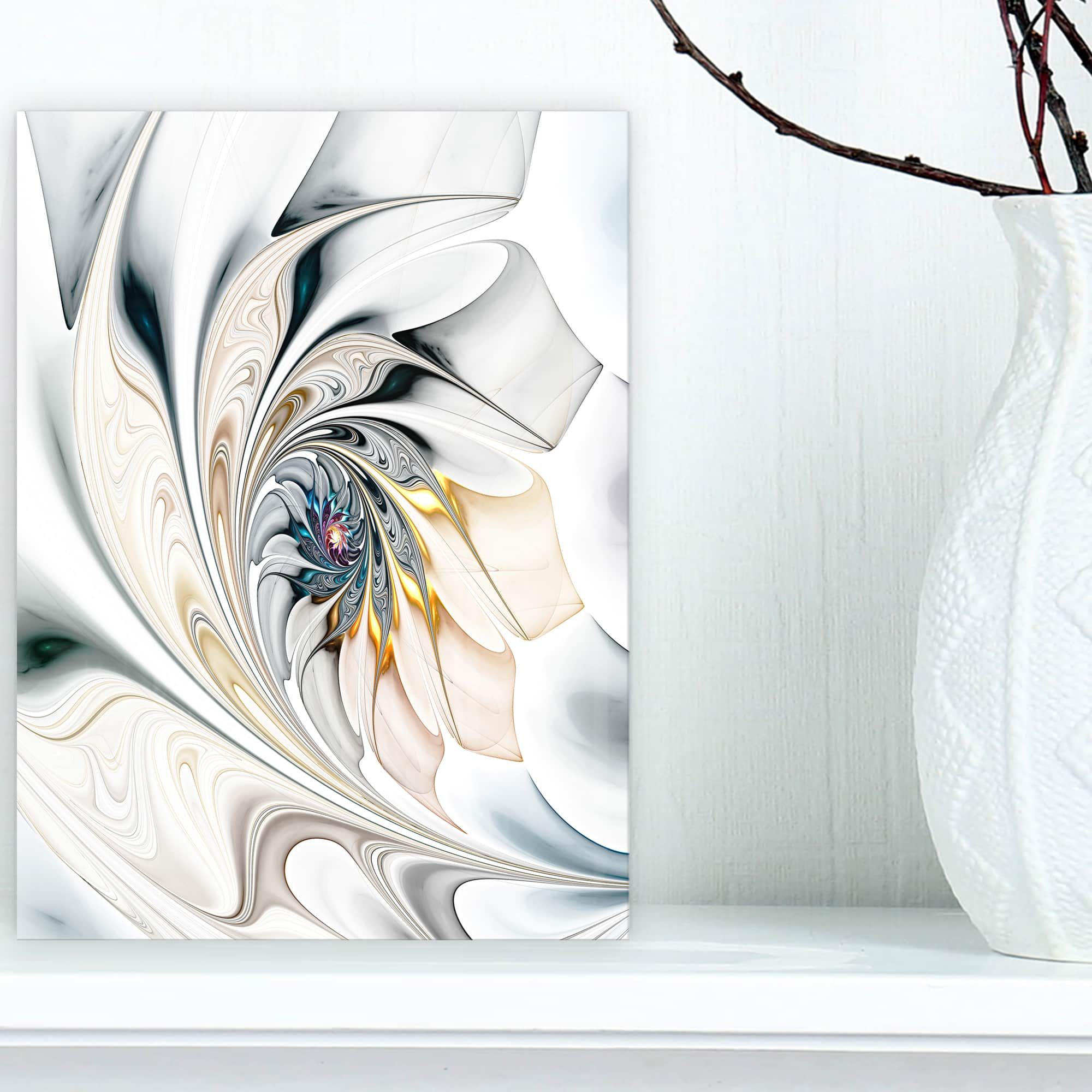 Designart - White Stained Glass Floral Art - Large Floral Wall Art ...