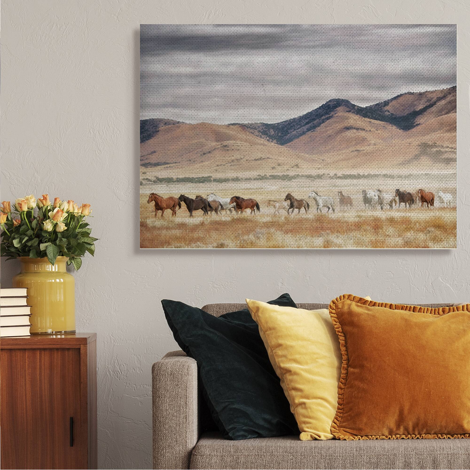 Stupell Industries Wild Horses Roaming Across Western Landscape Canvas Wall Art