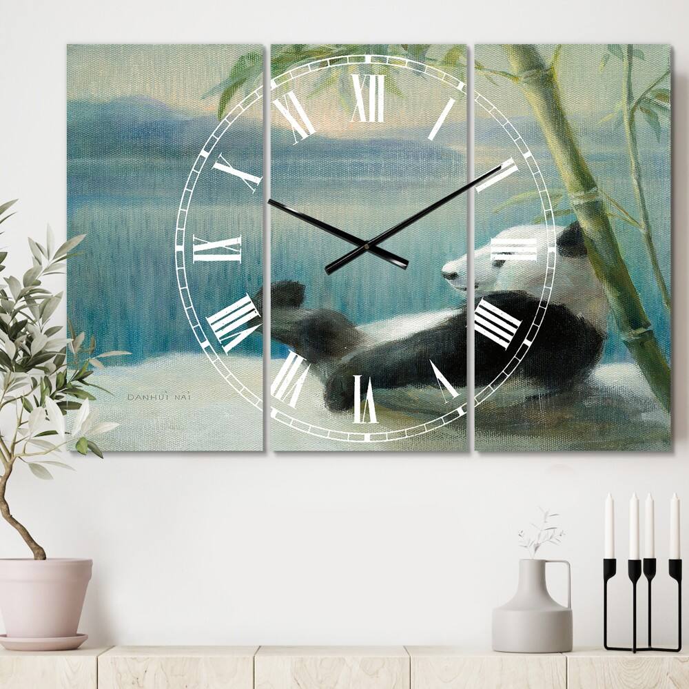 Designart Panda After A Long Day Farmhouse 3 Panel Wall Clock
