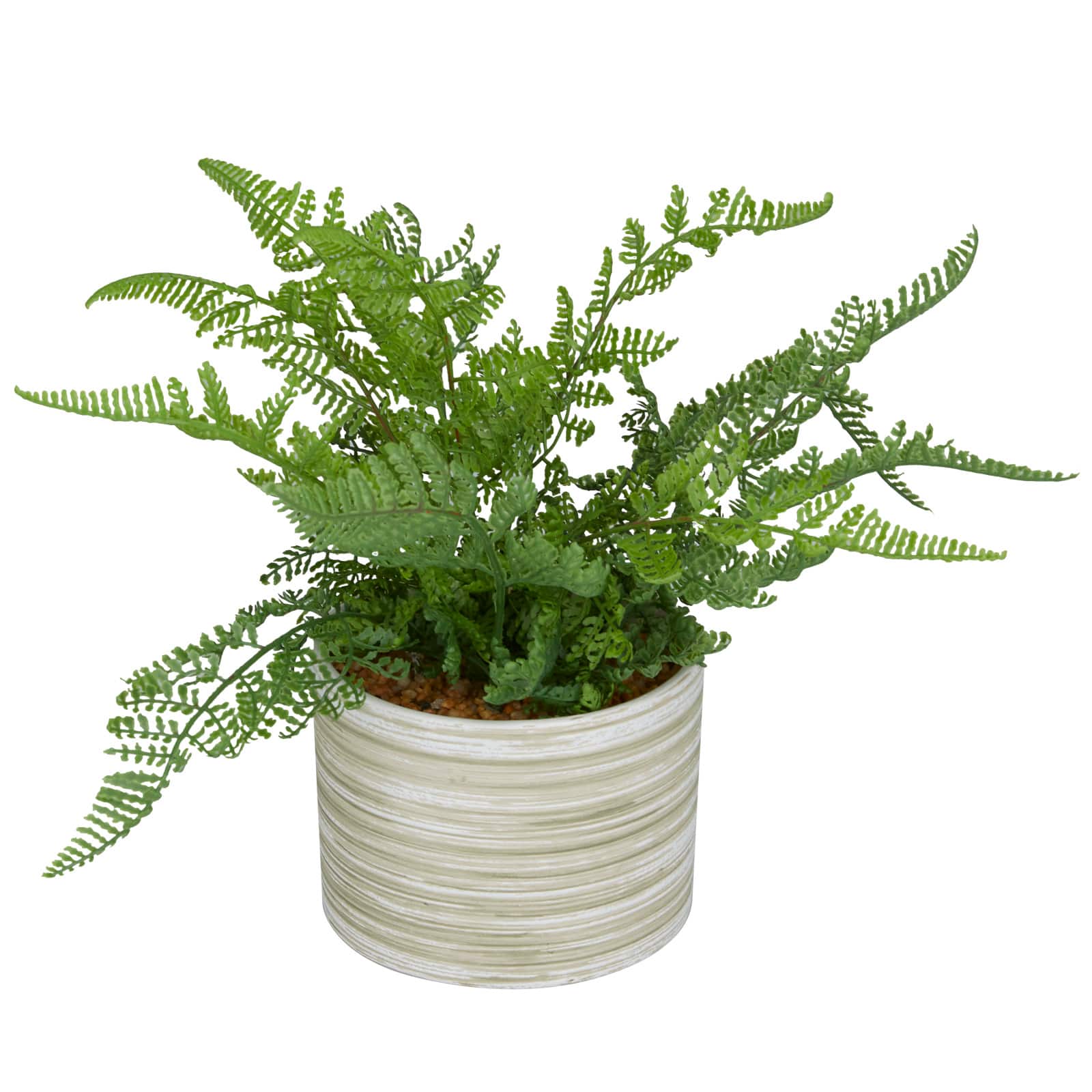 The Novogratz 13&#x22; Green Faux Foliage Fern Artificial Plant With Patterned Round Pot