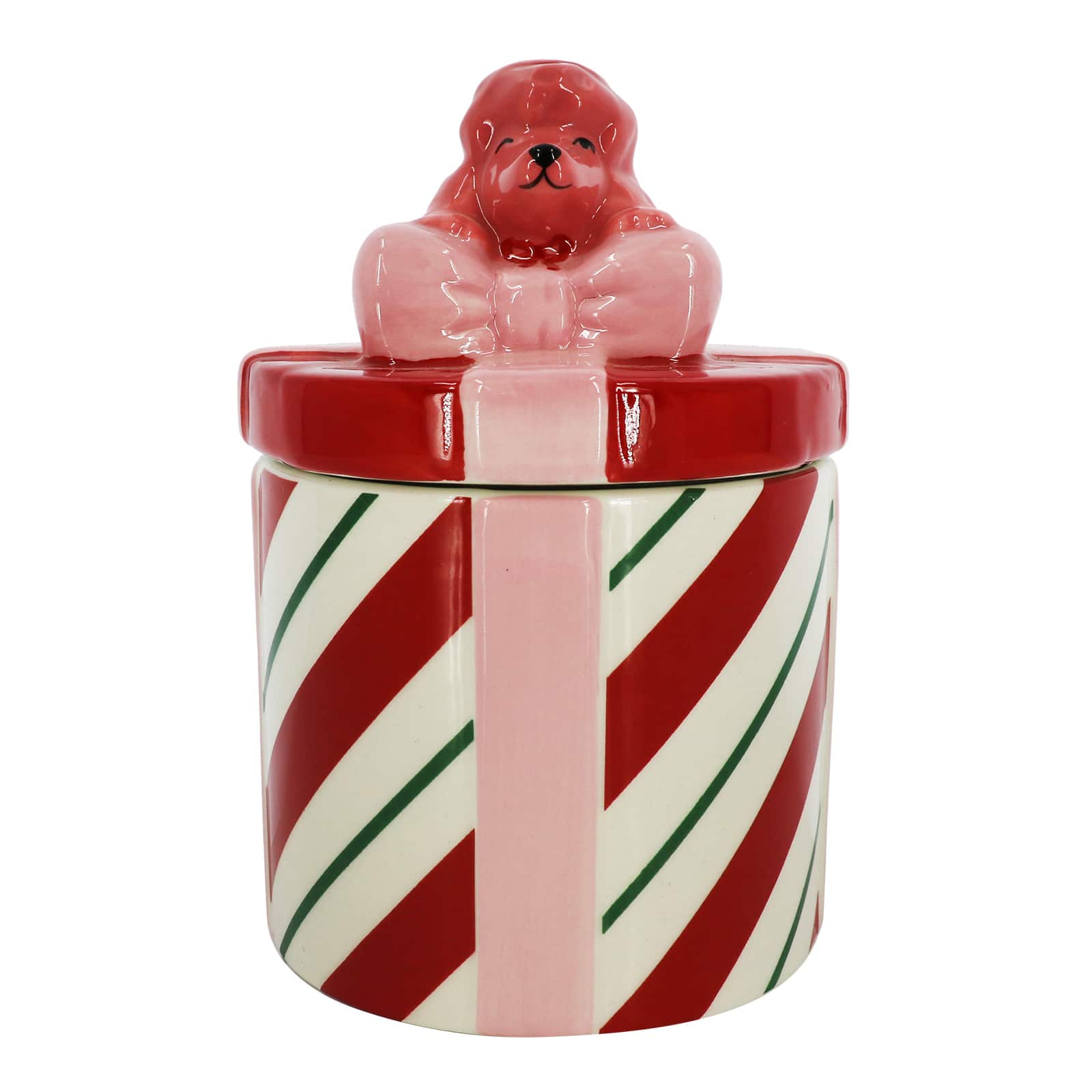 6&#x22; Red &#x26; White Peppermint Stripe with Dog Ceramic Container by Ashland&#xAE;