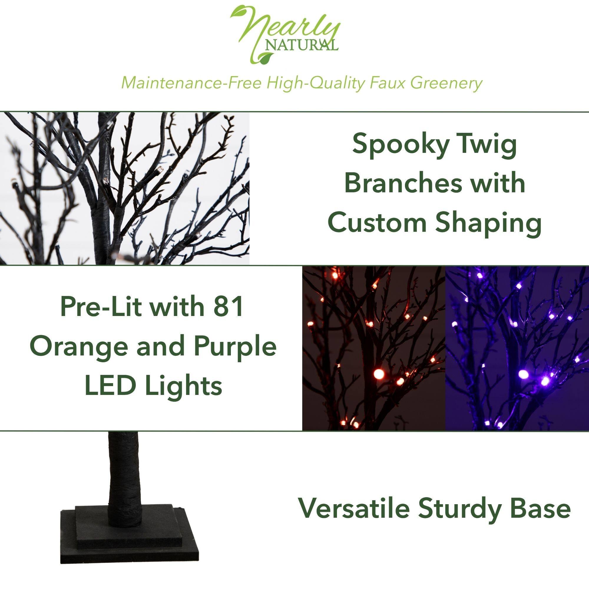 4ft. Orange &#x26; Purple LED Pre-Lit Halloween Deluxe Black Twig Artificial Fall Tree