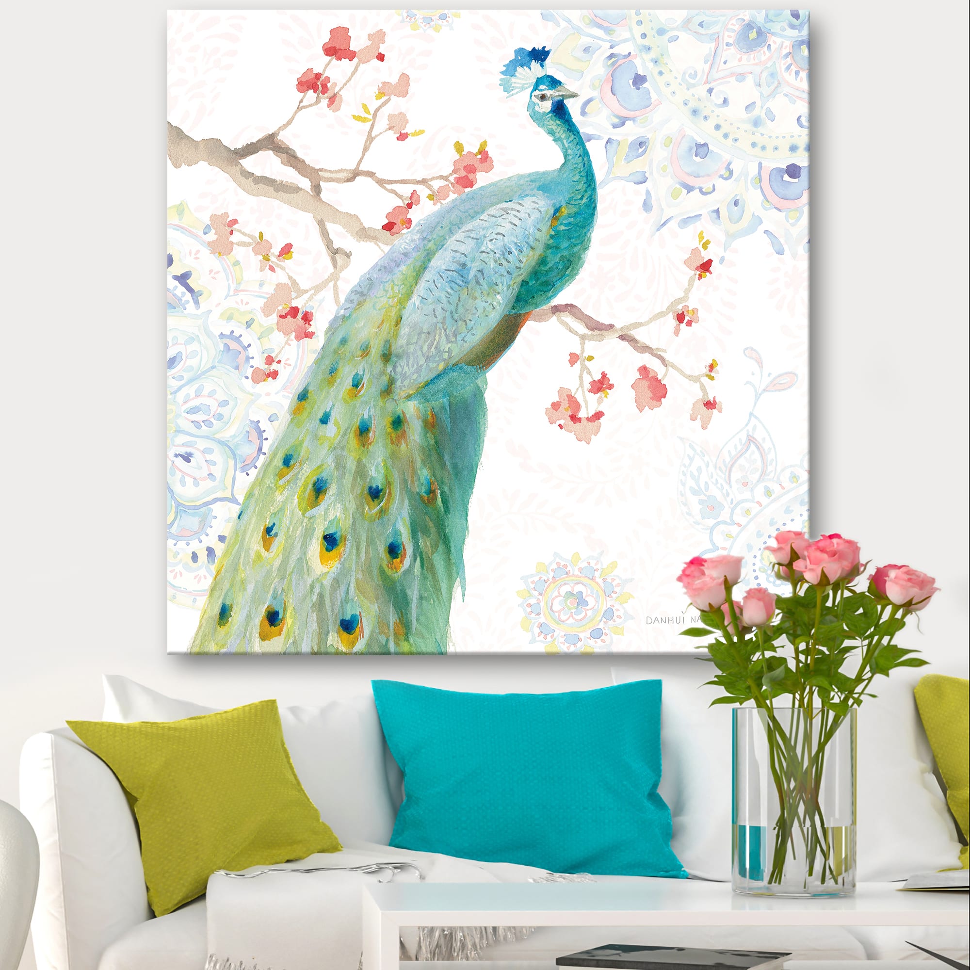 Designart - peacocks Watercolor I - Traditional Canvas Artwork