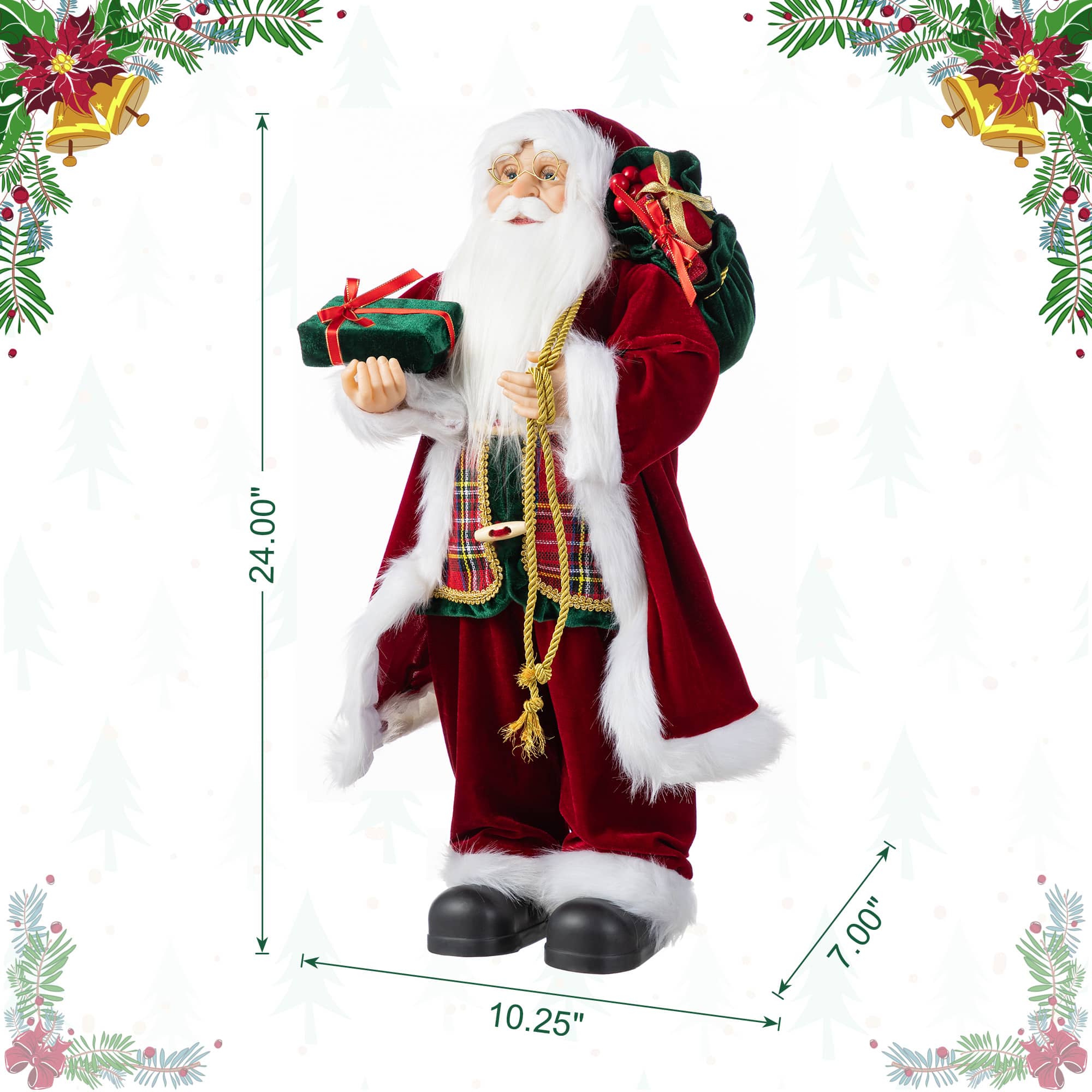 Glitzhome® 24"H Faux Fur Christmas Traditional Santa Figurine