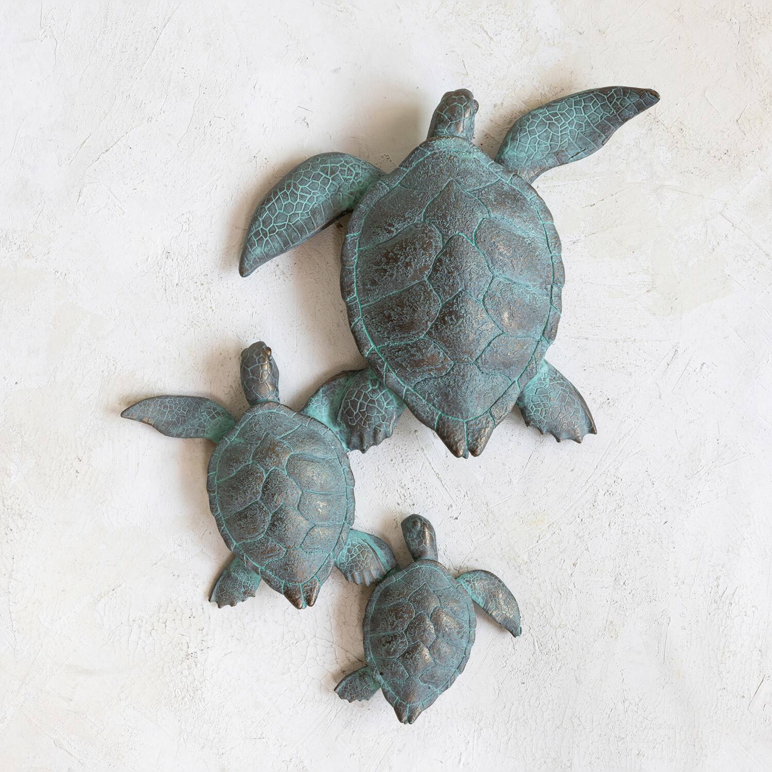 Hello Honey® Teal with Verdigris Finish Turtle Family Wall Décor