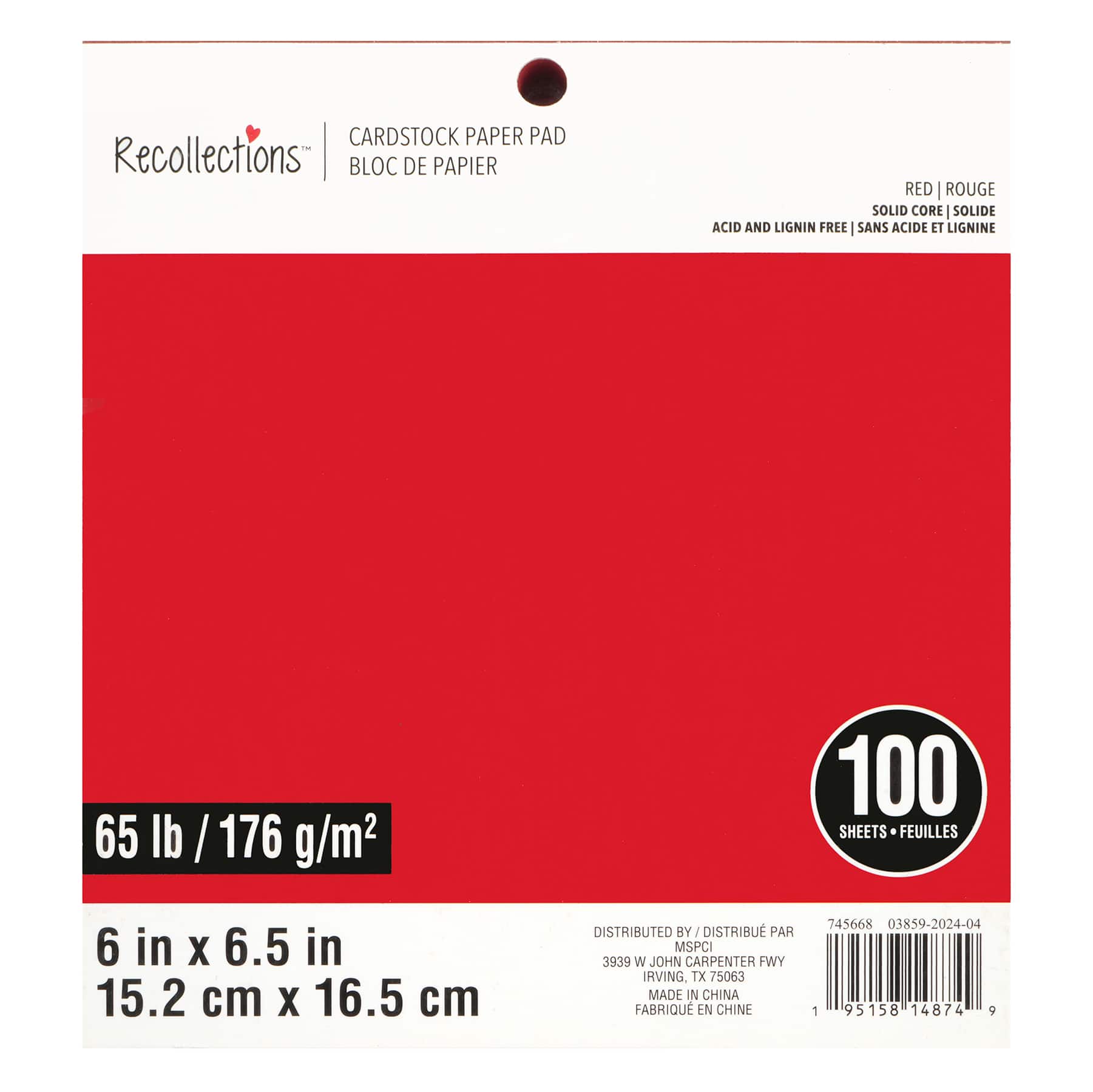 6" x 6.5" Red 65lb. Cardstock Paper Pad by Recollections™, 100 Sheets