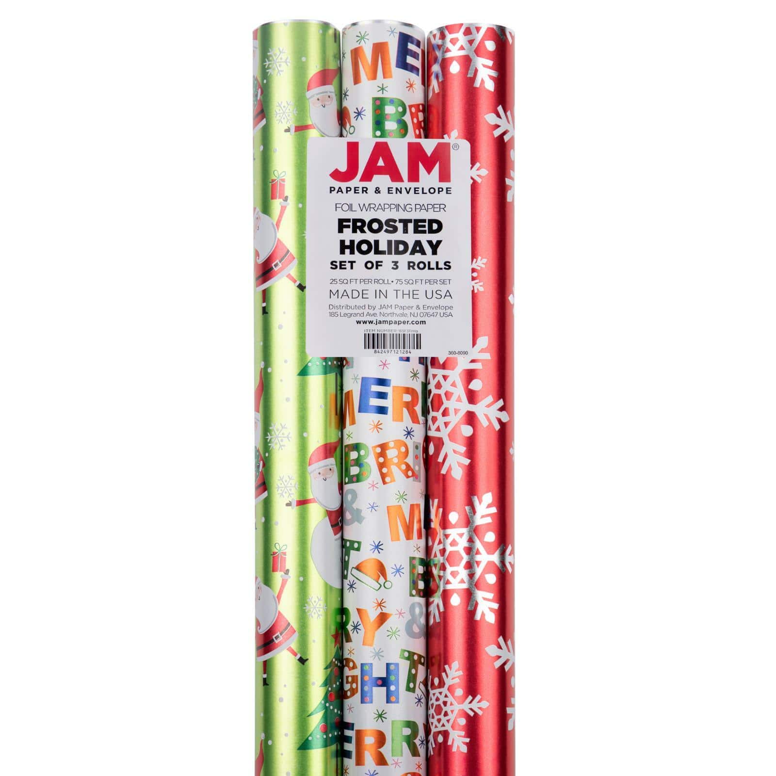 JAM Paper Frosted Holiday Christmas Foil Gift Wrap Set