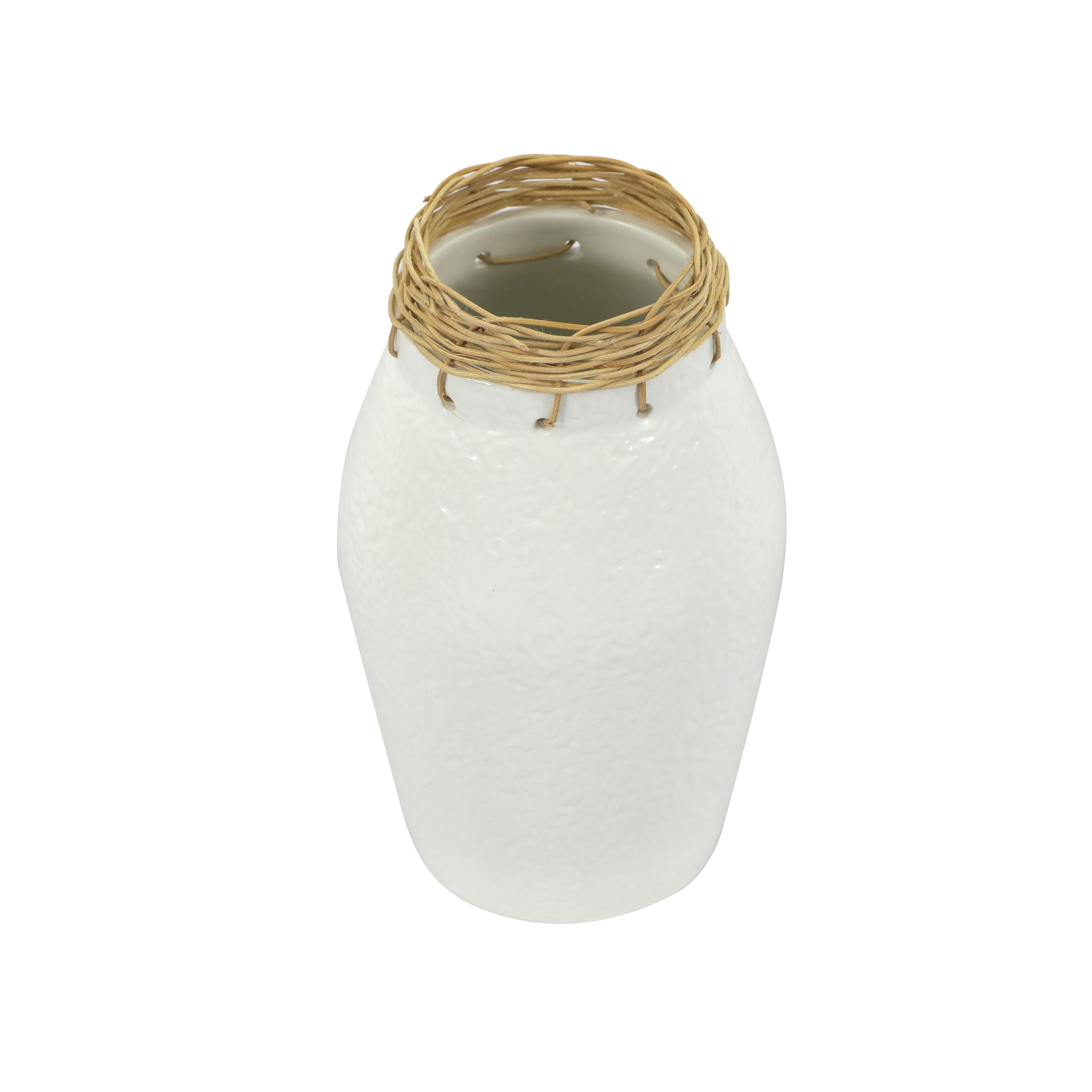8.2&#x22; White Rattan &#x26; Ceramic Vase by Ashland&#xAE;