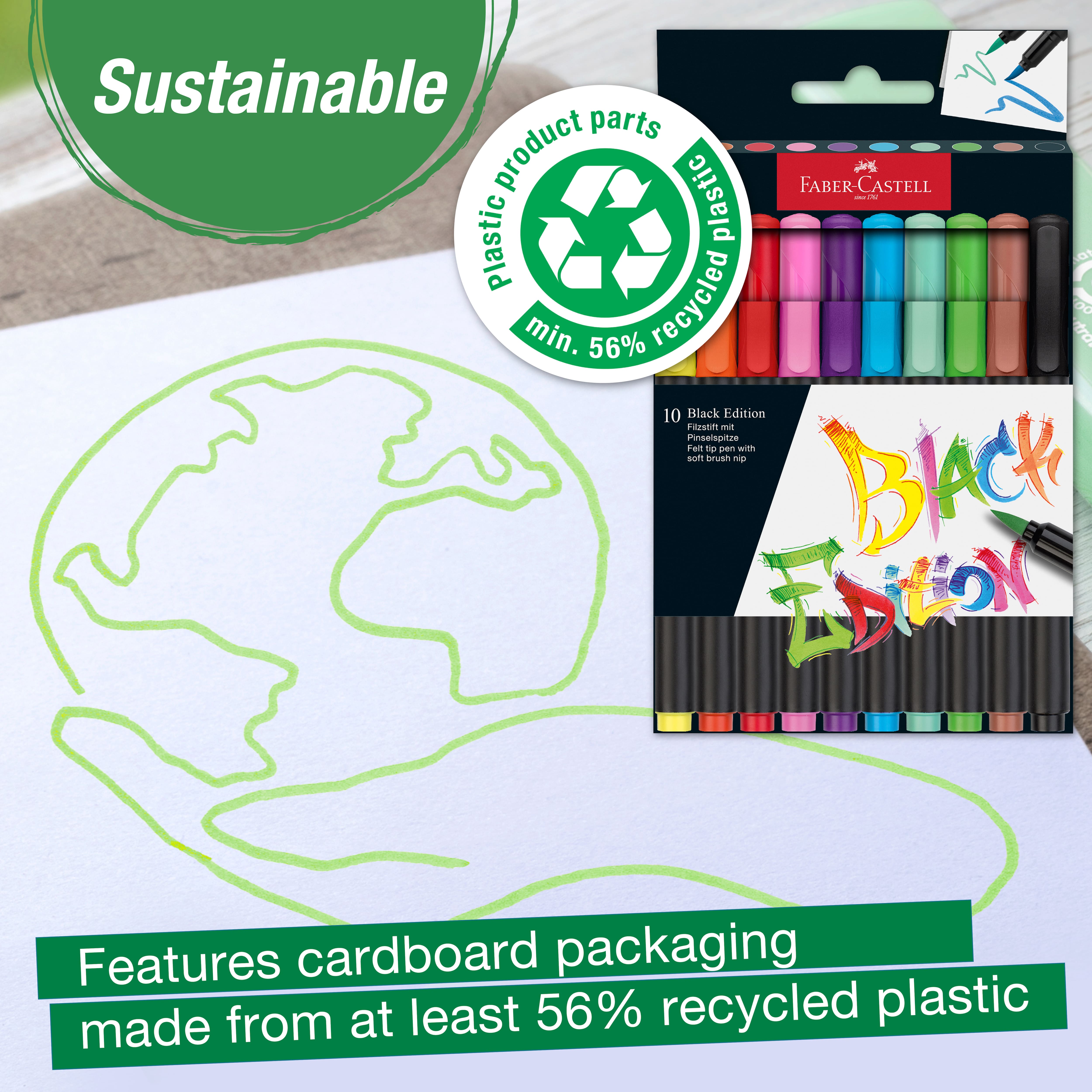 Faber-Castell® 10 Colour Black Edition Felt Tip Brush Pens
