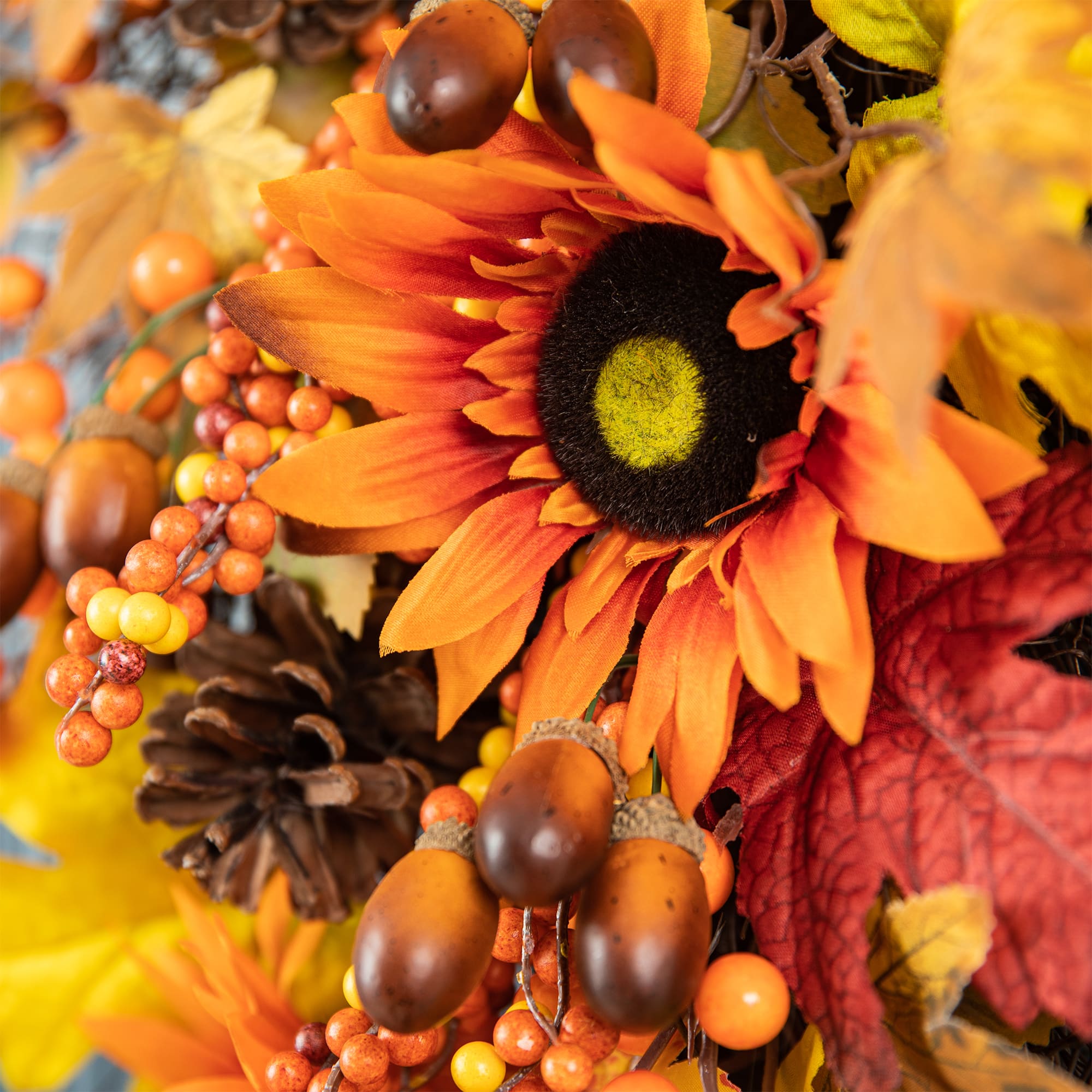 Glitzhome® 27" Fall Sunflower, Maple Leaf & Berry Swag