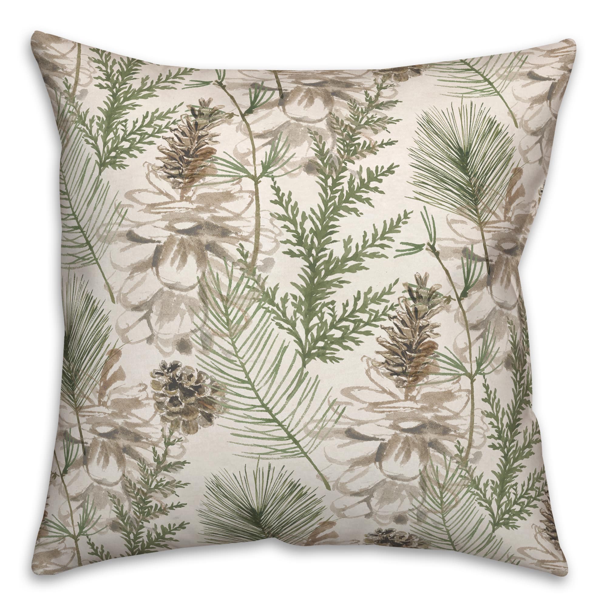Pinecones & Greenery on White Square Throw Pillow