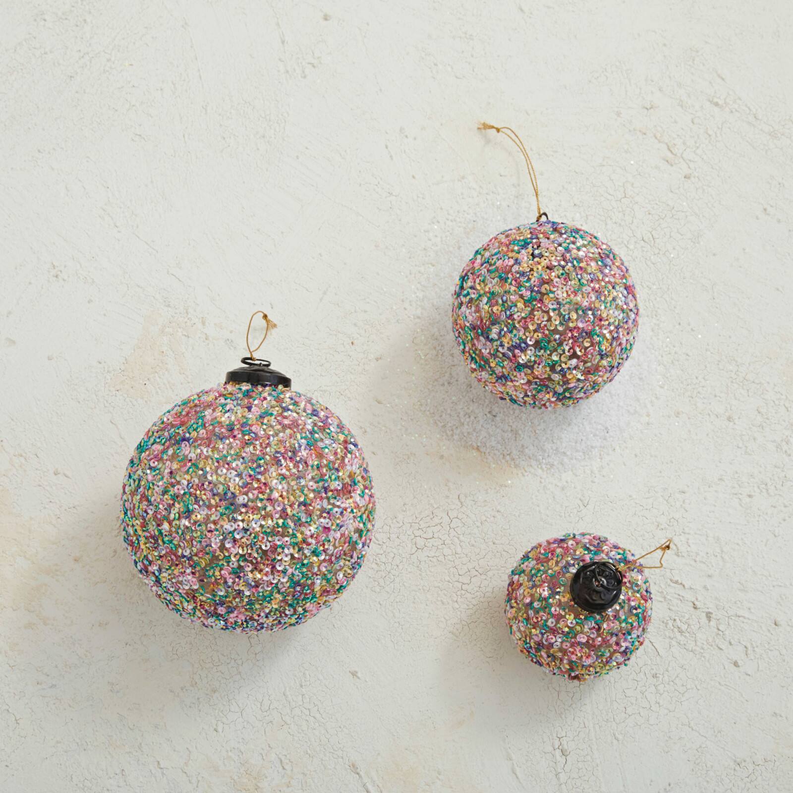 Hello Honey&#xAE; 12 Pack 3&#x22; Multicolor Glass Ball Ornament with Sequins