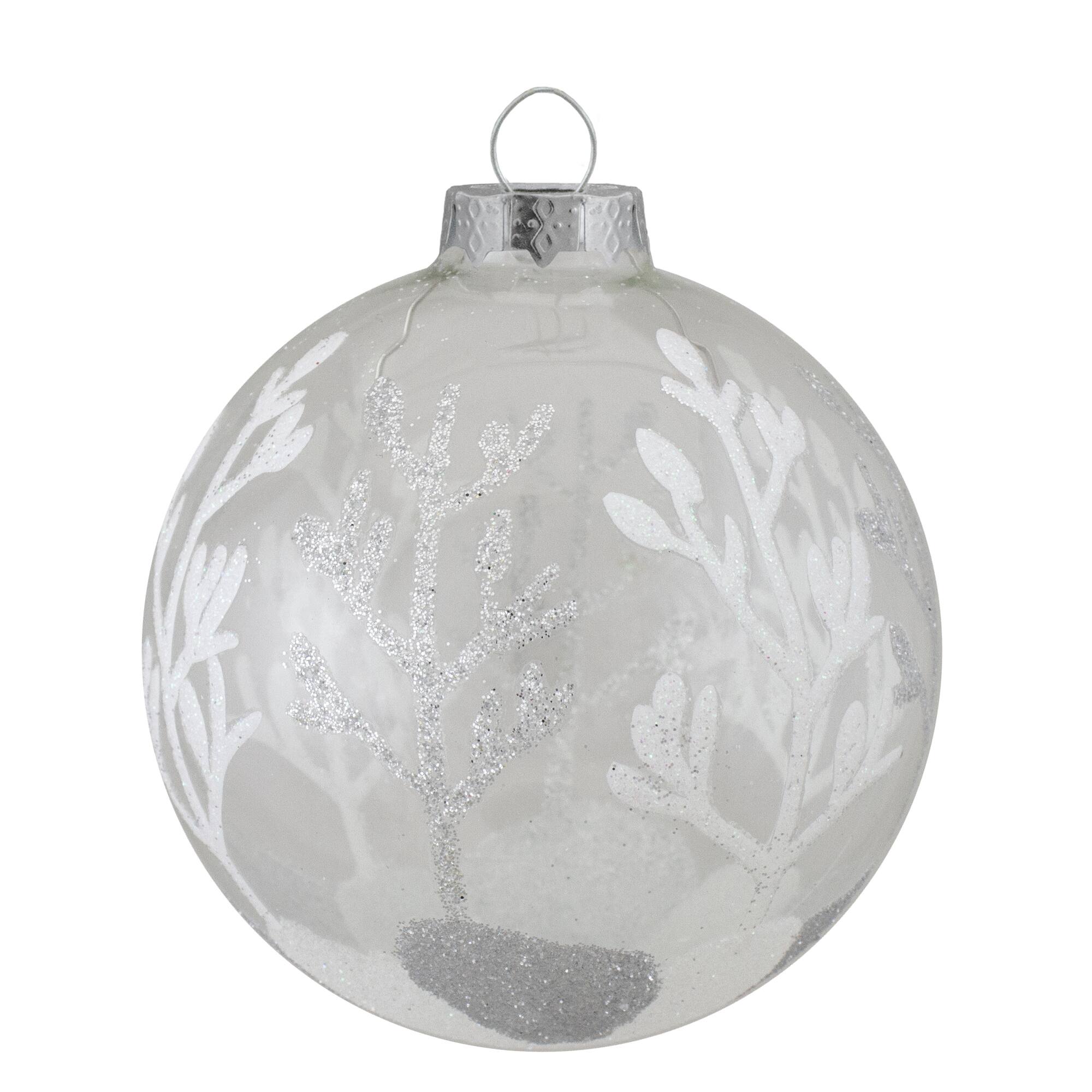 4ct. Silver &#x26; Clear 2-Finish Glass Ball Ornaments